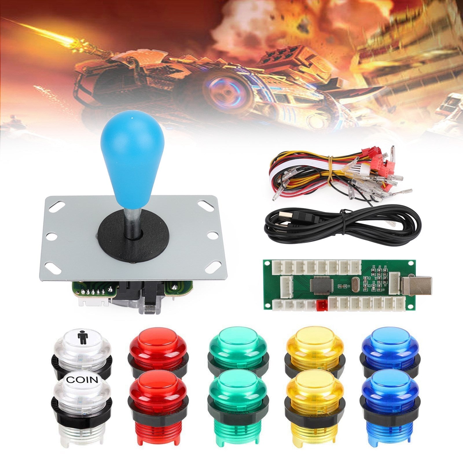 Zestaw części LED Arcade dla 1 gracza DIY Koder USB do gier wideo na PC Gamepady Joystick