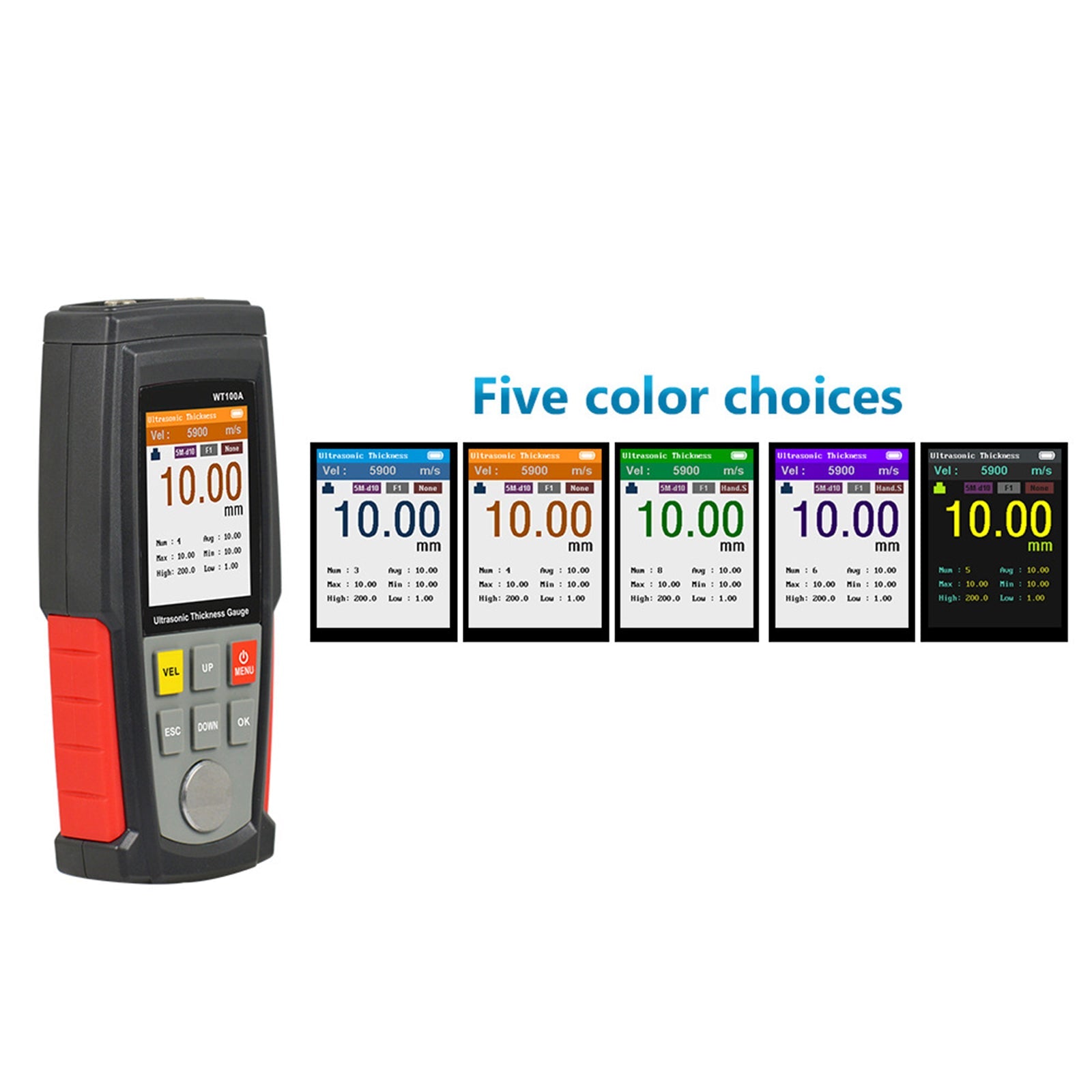 WT100A LCD TESOR Type Inteligent Sensor Gauge 'Ultrazvočna debelina hitrosti zvoka