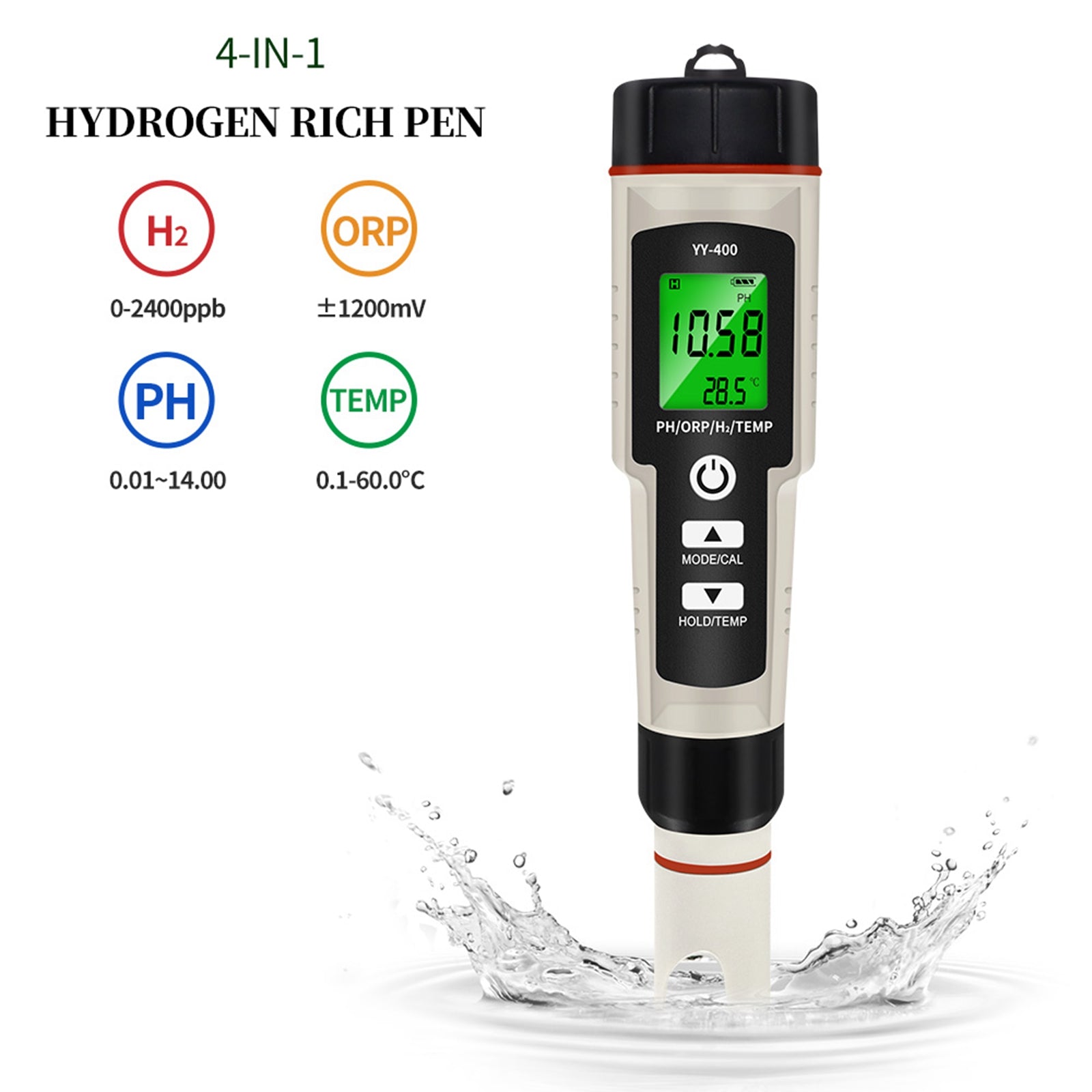 Stylo de test portable 4 en 1 riche en hydrogène PH / ORP / TEMP Testeur de qualité de l'eau