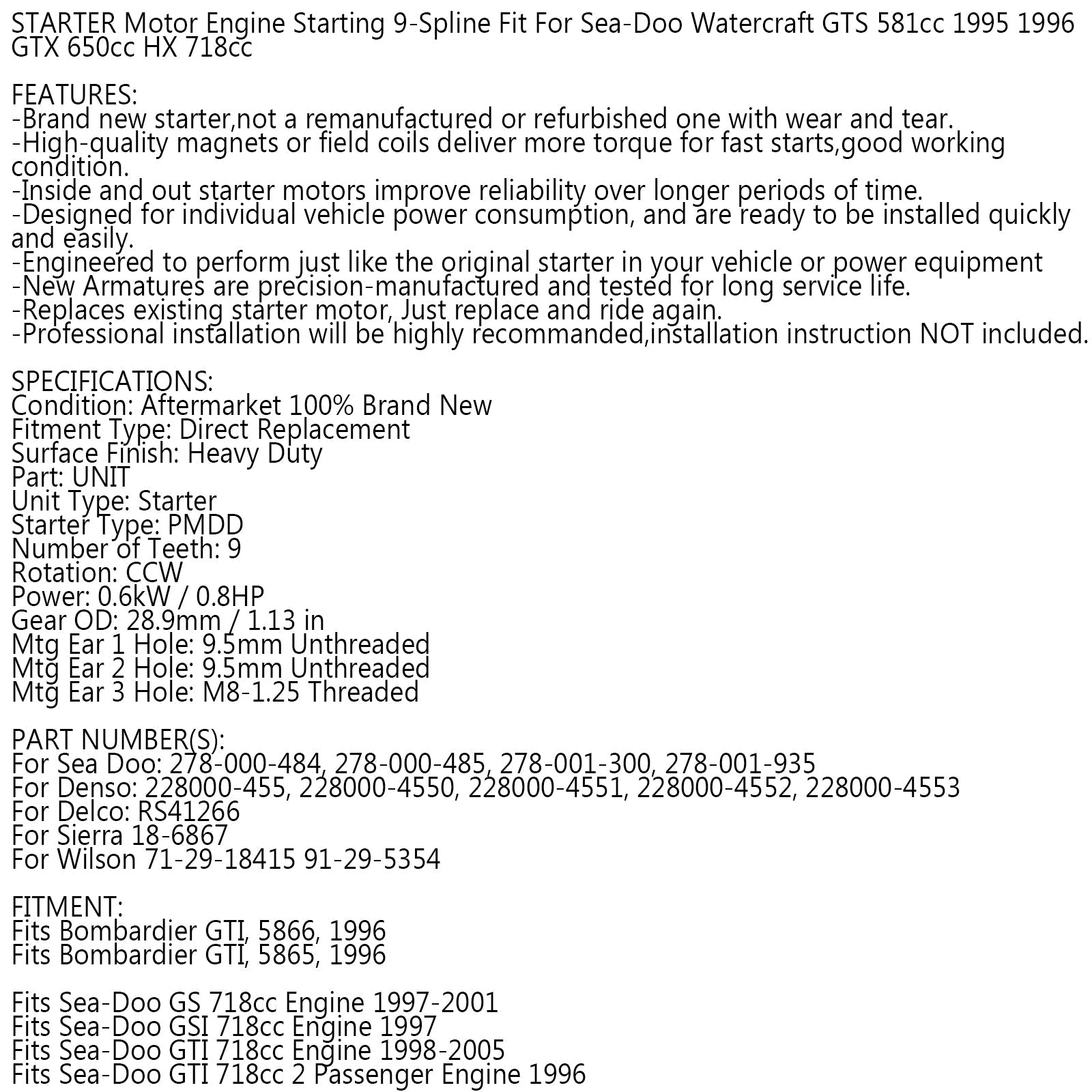 Starter za Sea-Doo GT GTS GTX HX SP SPX SPX XP 580 587 650 657 717 718 720 generic