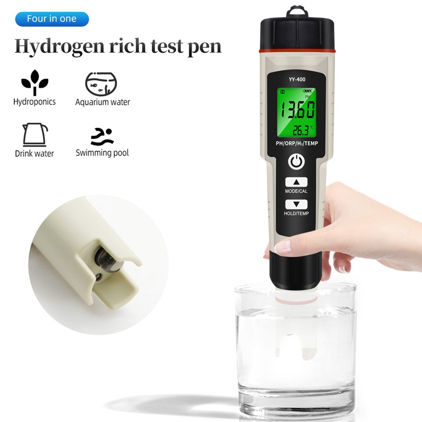 Stylo de test portable 4 en 1 riche en hydrogène PH / ORP / TEMP Testeur de qualité de l'eau