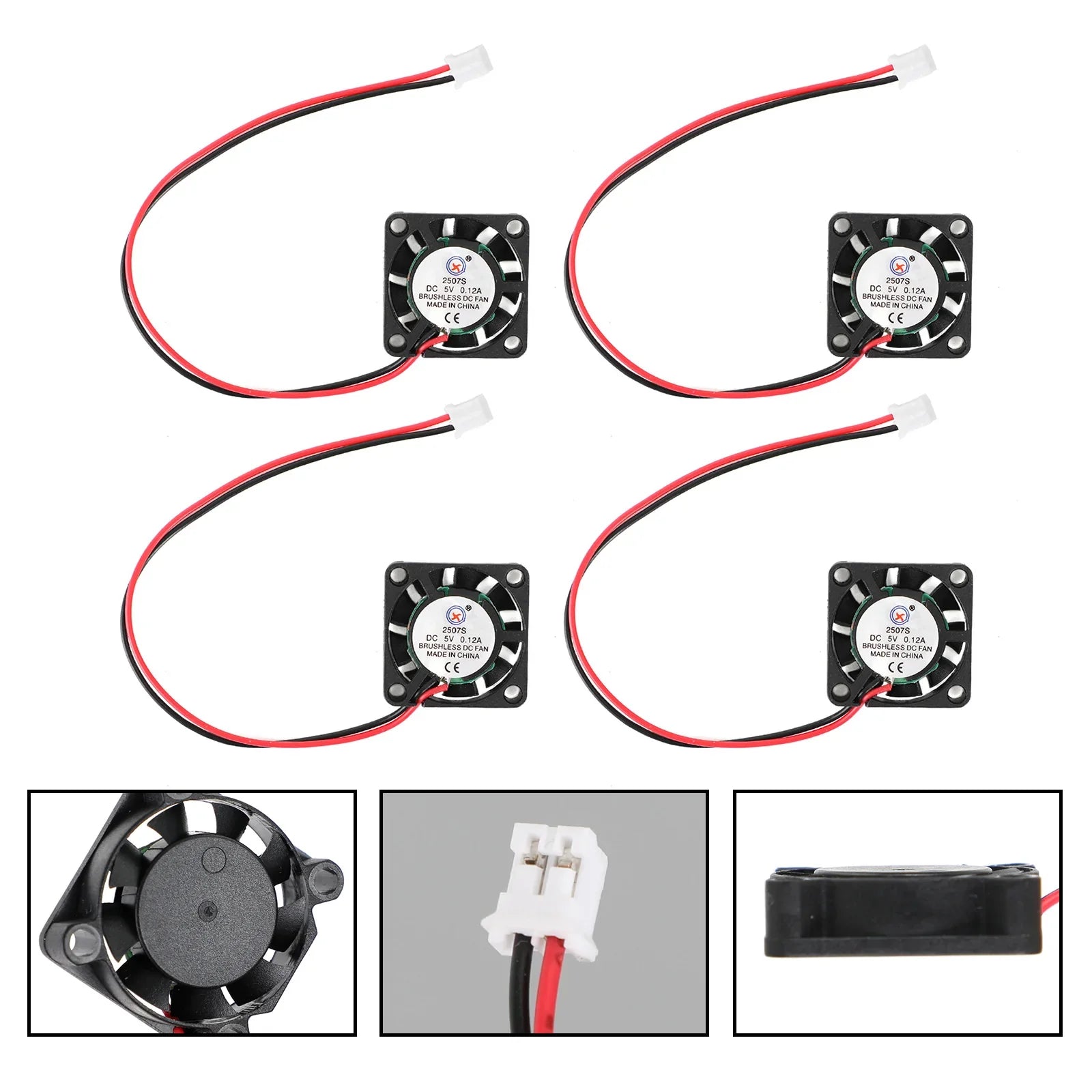 Ventilador de enfriamiento CC sin pincel de 2 pines 5V 0.12A 2507s 25x25x7mm