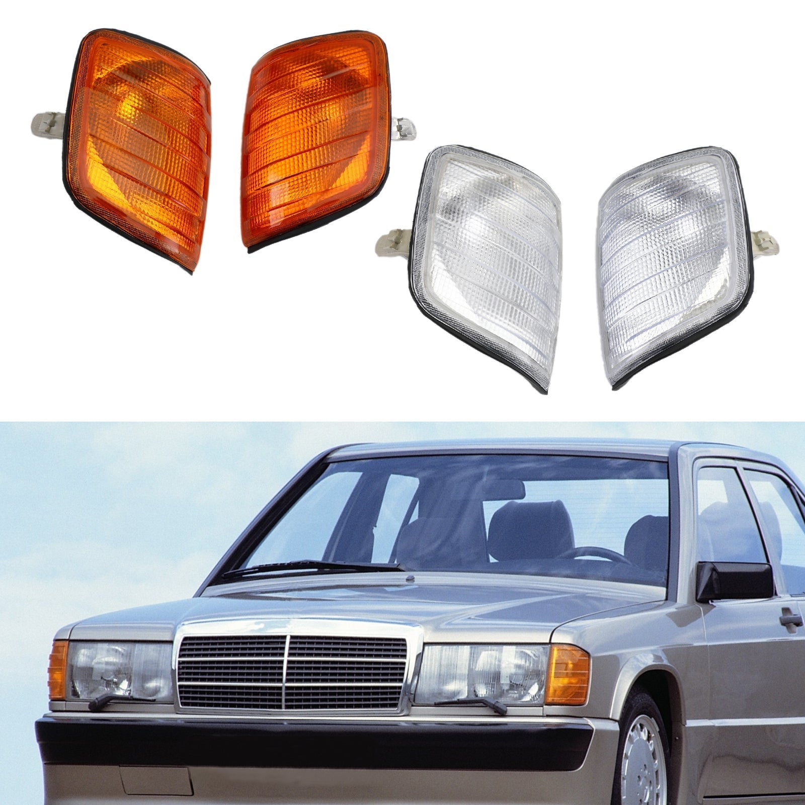 Coppia di luci di parcheggio con luci di svolta per Mercedes-Benz Classe E W124 Crediti 1986-1993
