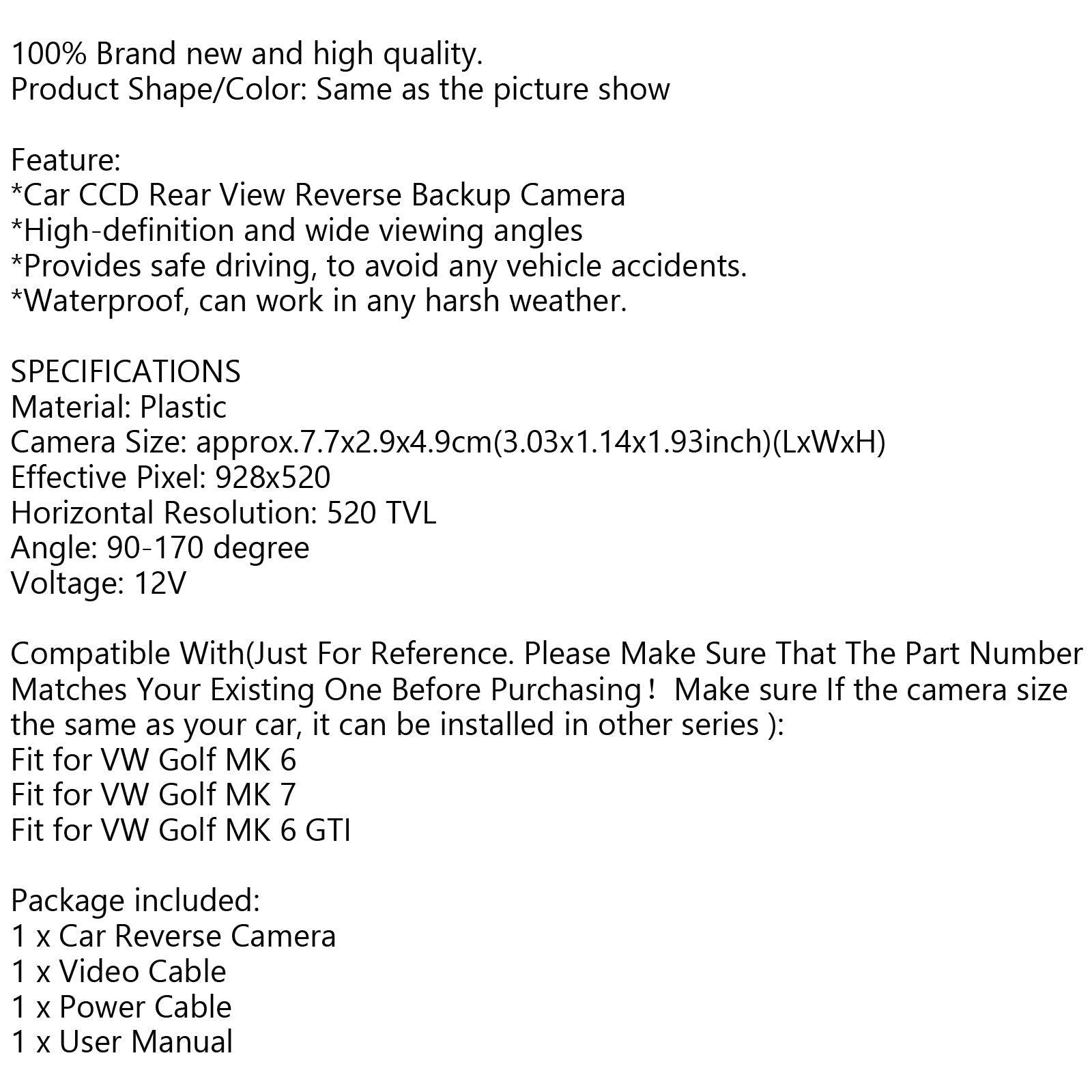 CCD Nacht Waterdichte Backup Achteruitrijcamera Achteruitrijparkeercamera IP67 voor Golf MK 6 MK7 Generiek