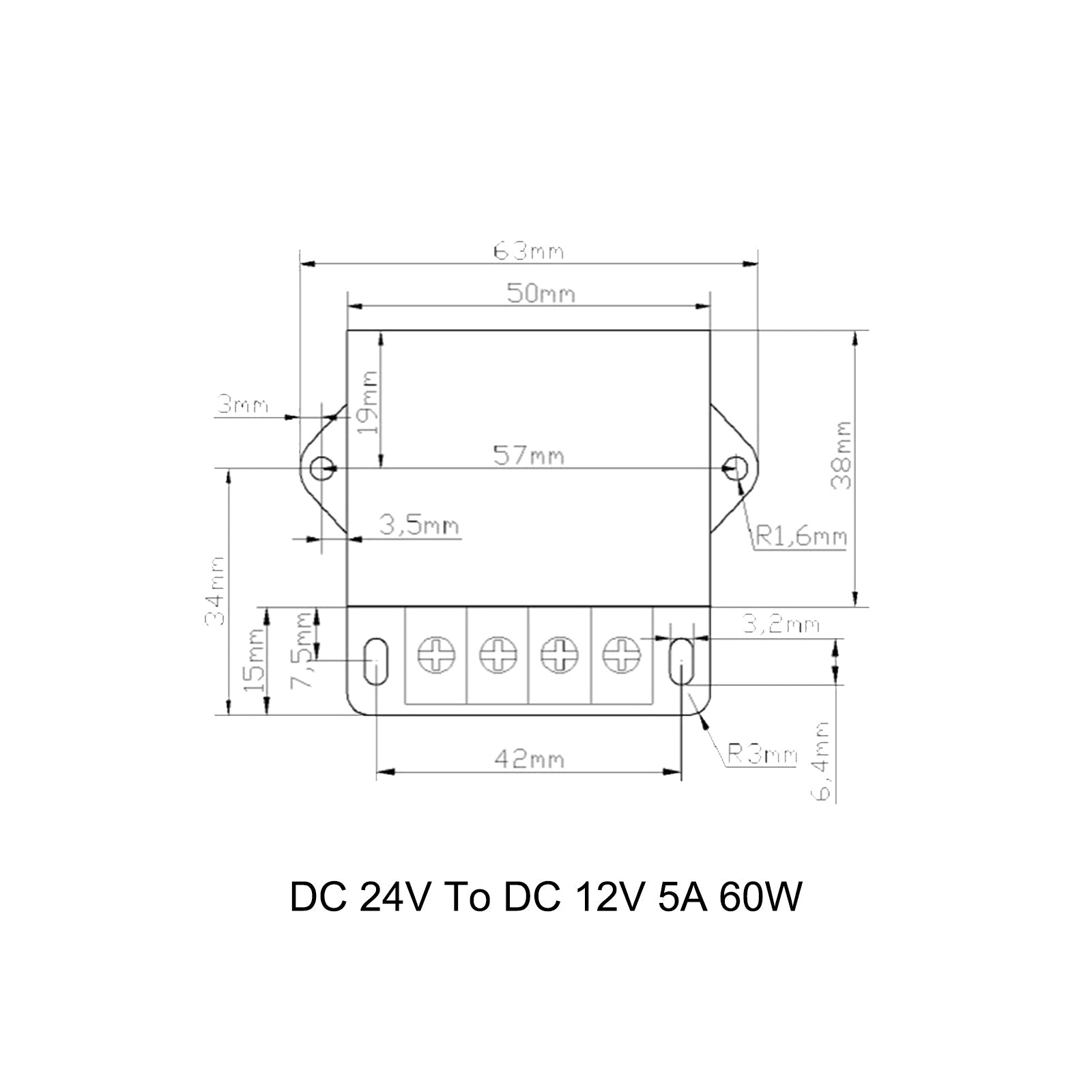 DC-spanningsregelaar Step-Down Converter DC 24V naar DC 12V 5A 60W Step-Down Reducer