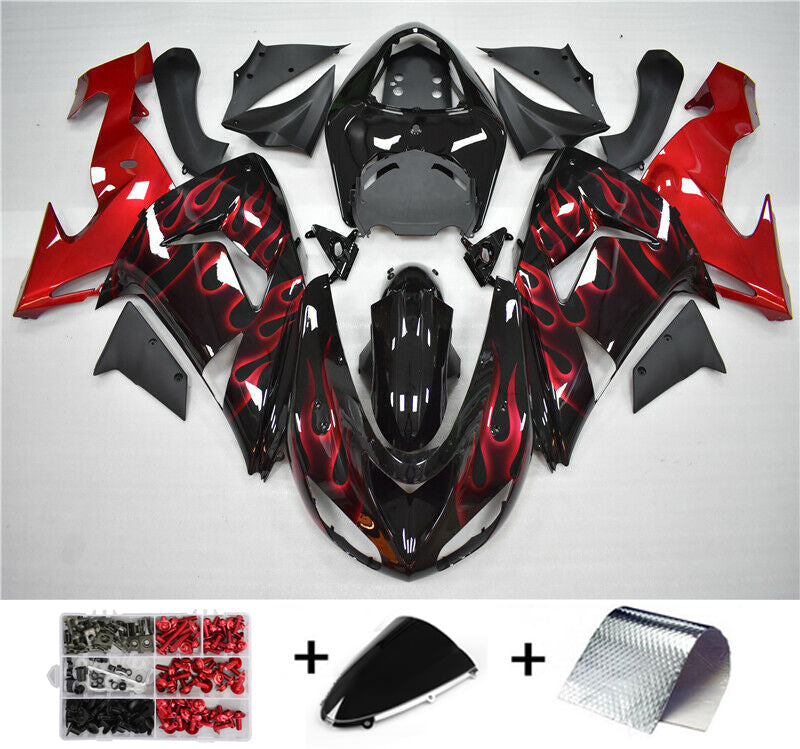 Amotopart Red Flames -ruiskutussuojasarja muovisovitus Kawasaki ZX10R 2006 2007 Generic