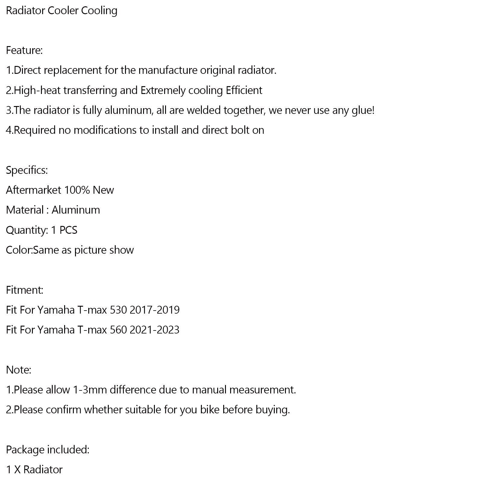 Aluminium radiateurkoeler voor Yamaha T-max 530 17-19 T-max 560 21-23