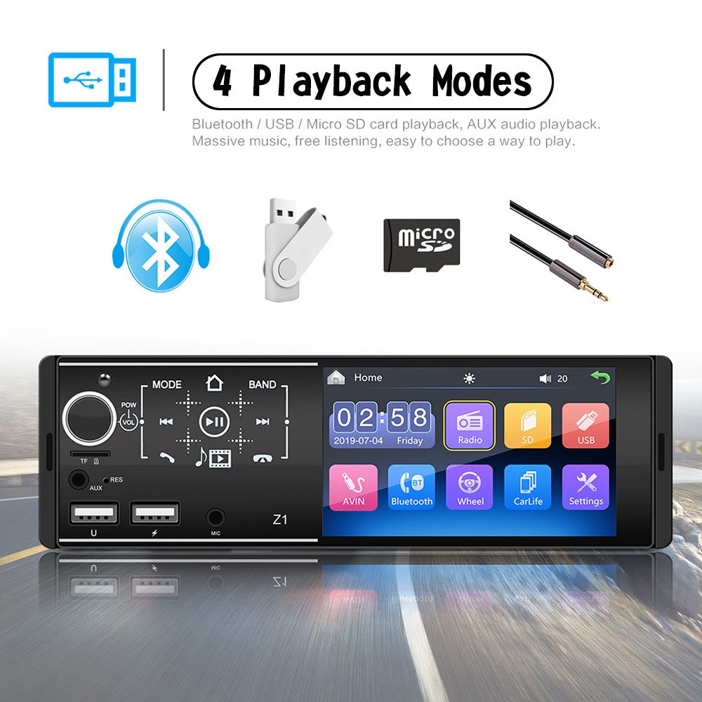 Autoradio Bluetooth à écran tactile simple Din 4 pouces FM + caméra de recul