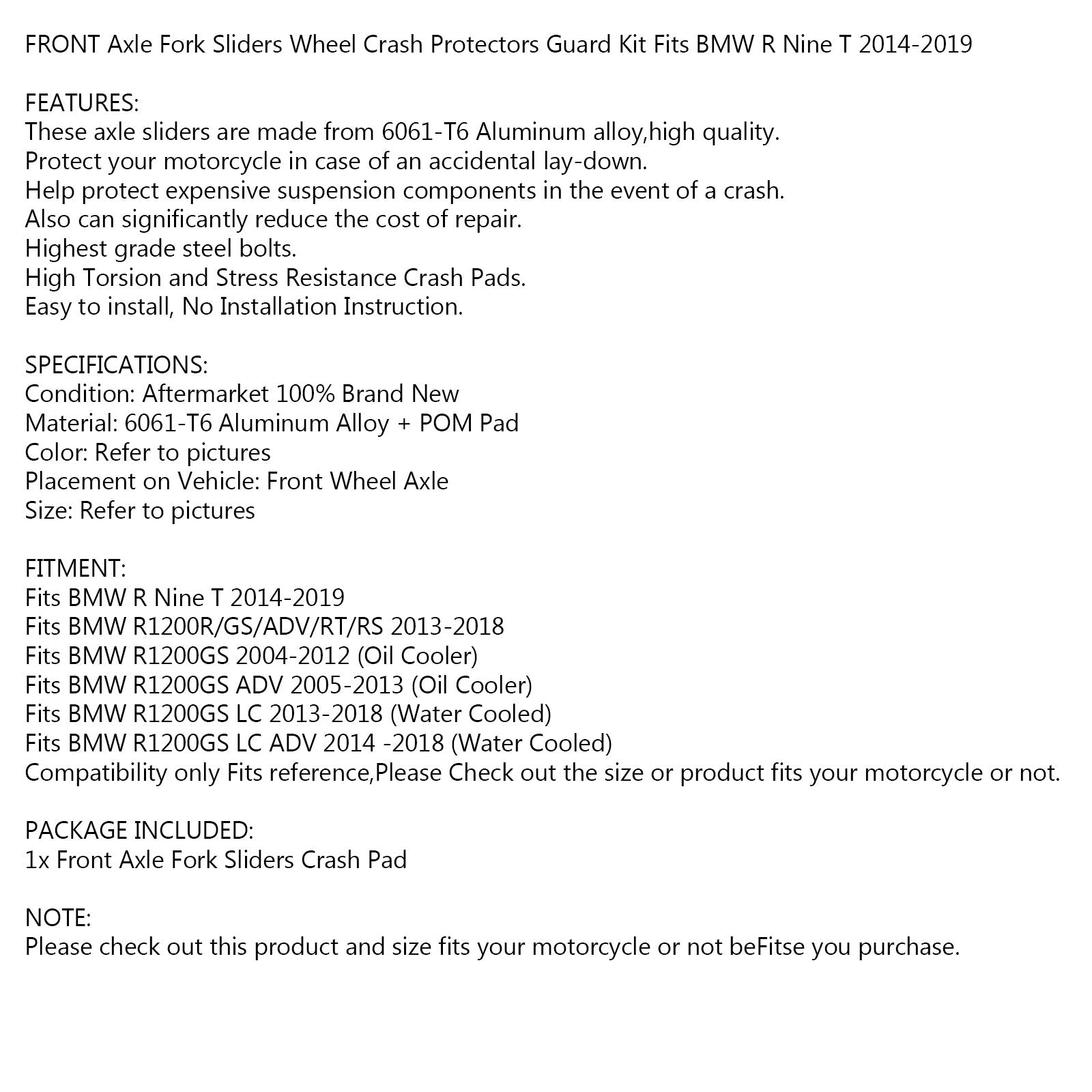 Protecteur de roue de bobines de broche avant pour BMW R1200GS R1200R/RS/RT 04-19 générique