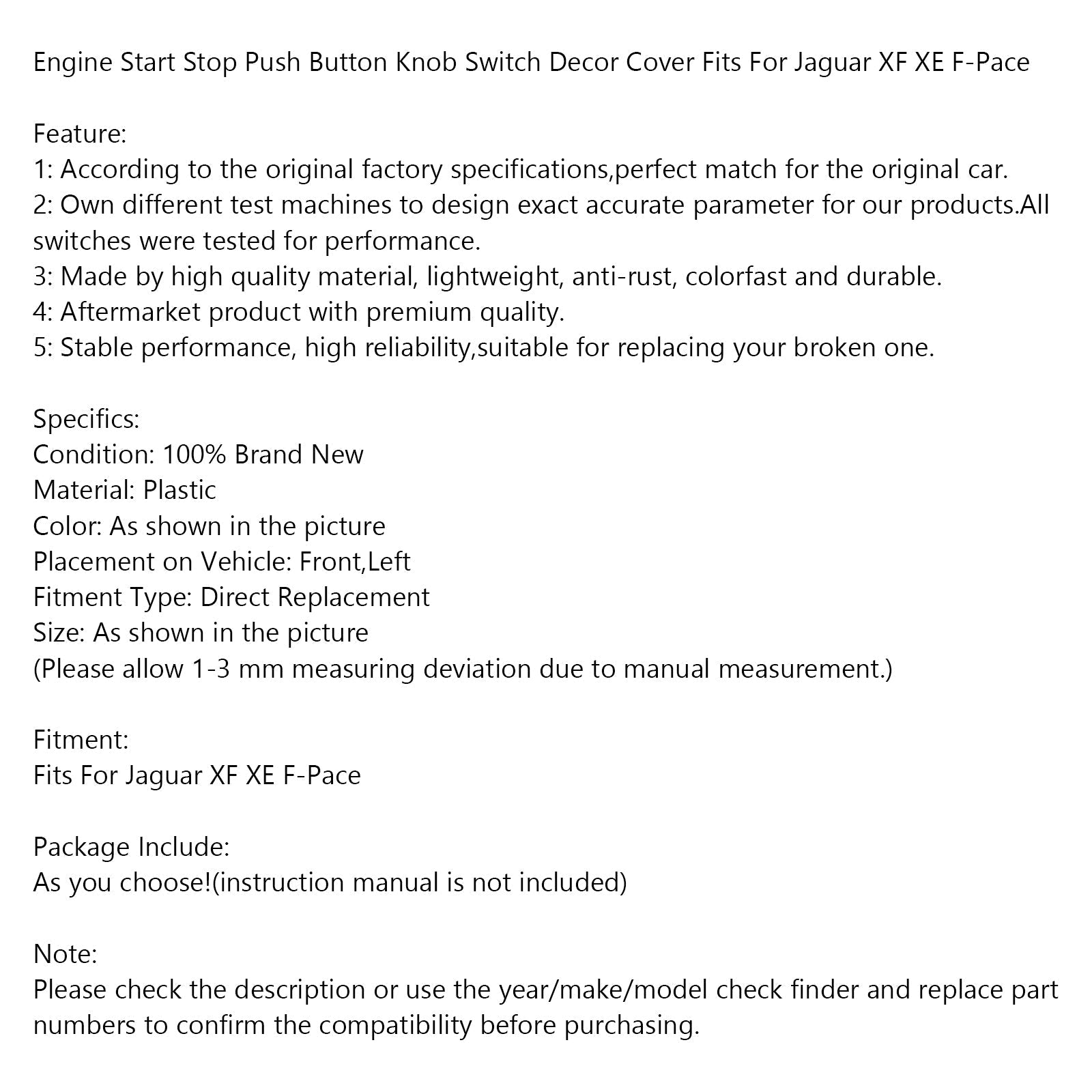 Jaguar XF XE F-Pace Engine START STOP PUSH GUTK SWITCH DECOR
