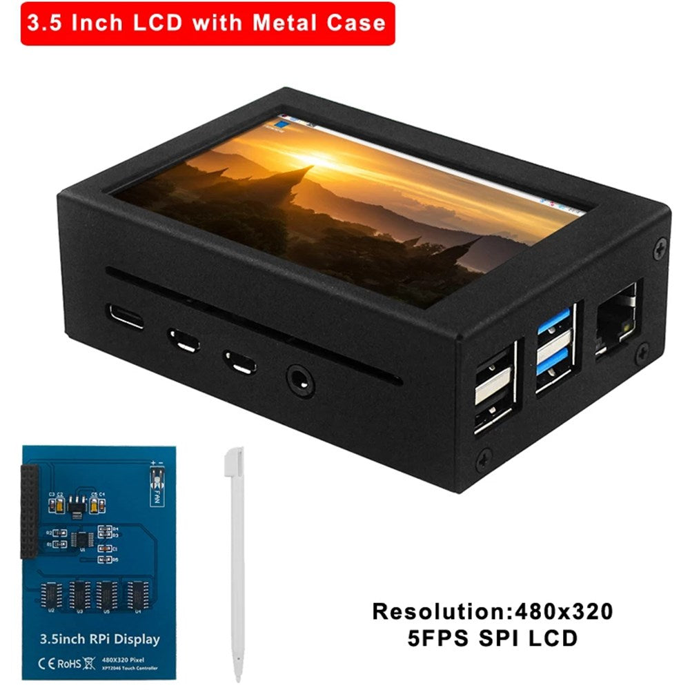 Ohišje iz aluminijeve zlitine s 3,5 -palčnim zaslonom + LCD zaslon za Raspberry Pi 4 Model B