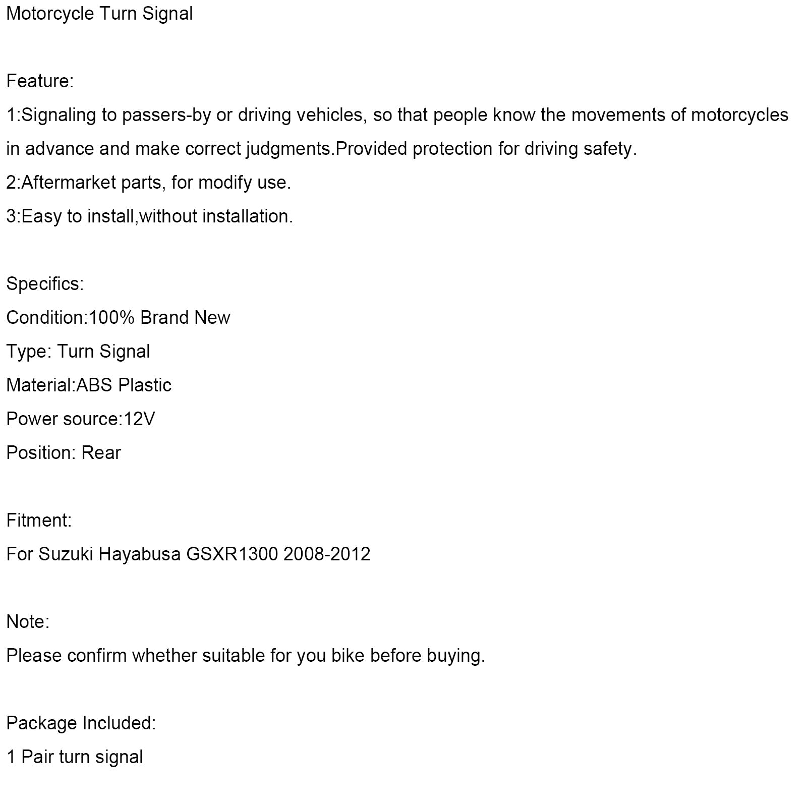 Achter knipperend voor Suzuki Hayabusa GSXR1300 GSX-R 1300 2008-2017 Generieke