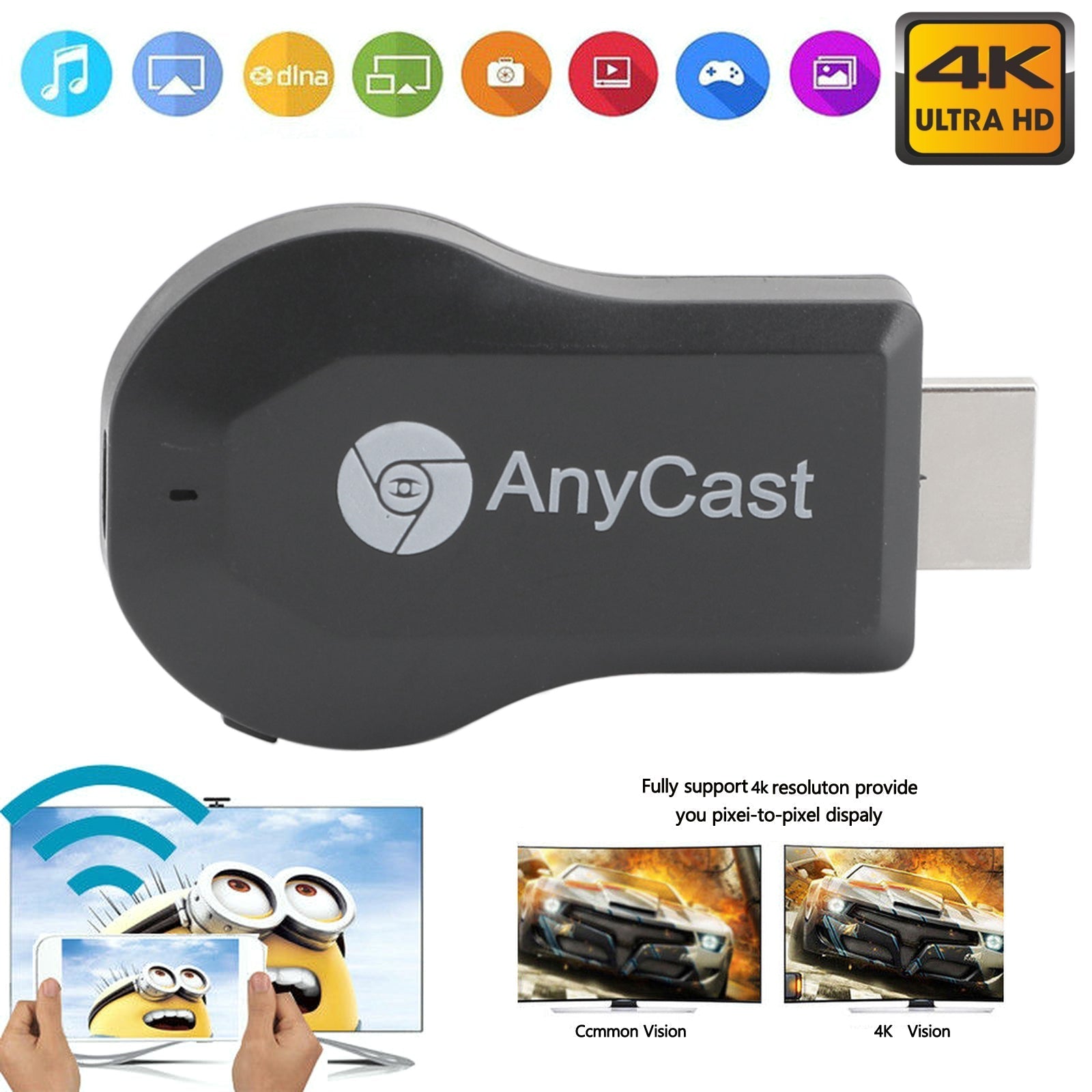M100 True 4K TV Stick TV Streamer Anycast HDM WiFi Récepteur de dongle sans fil