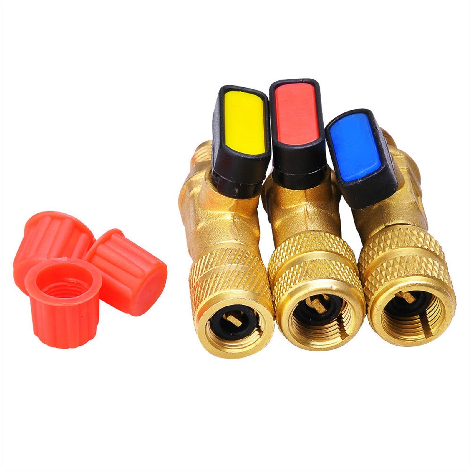 3 valvole a sfera diritte da 1/4" SAE per refrigerante HVAC A/C Tech strumento manuale per R410A