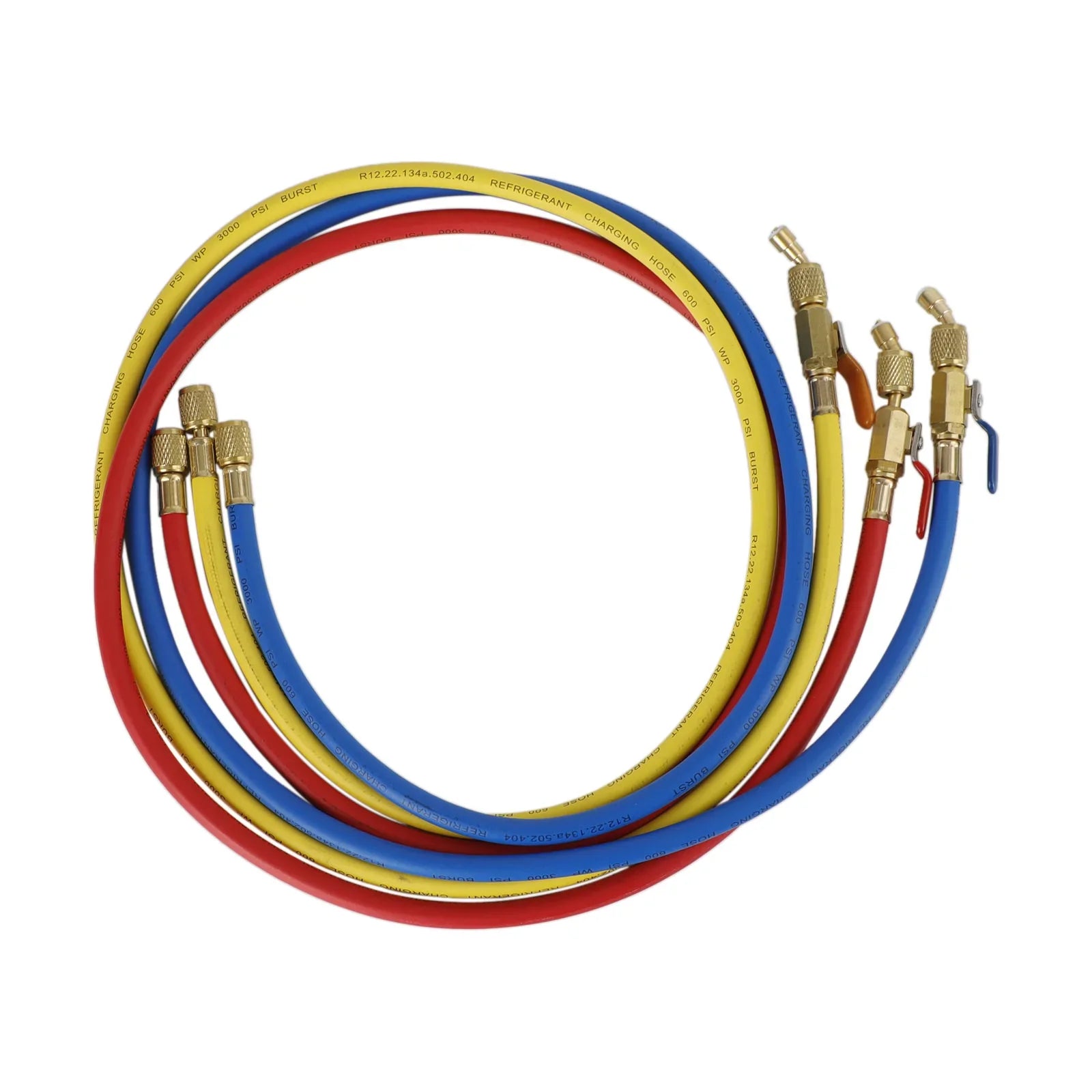 3 węże ładujące HVAC 1/4" SAE 600 PSI z zaworem odcinającym czynnik chłodniczy AC R134A
