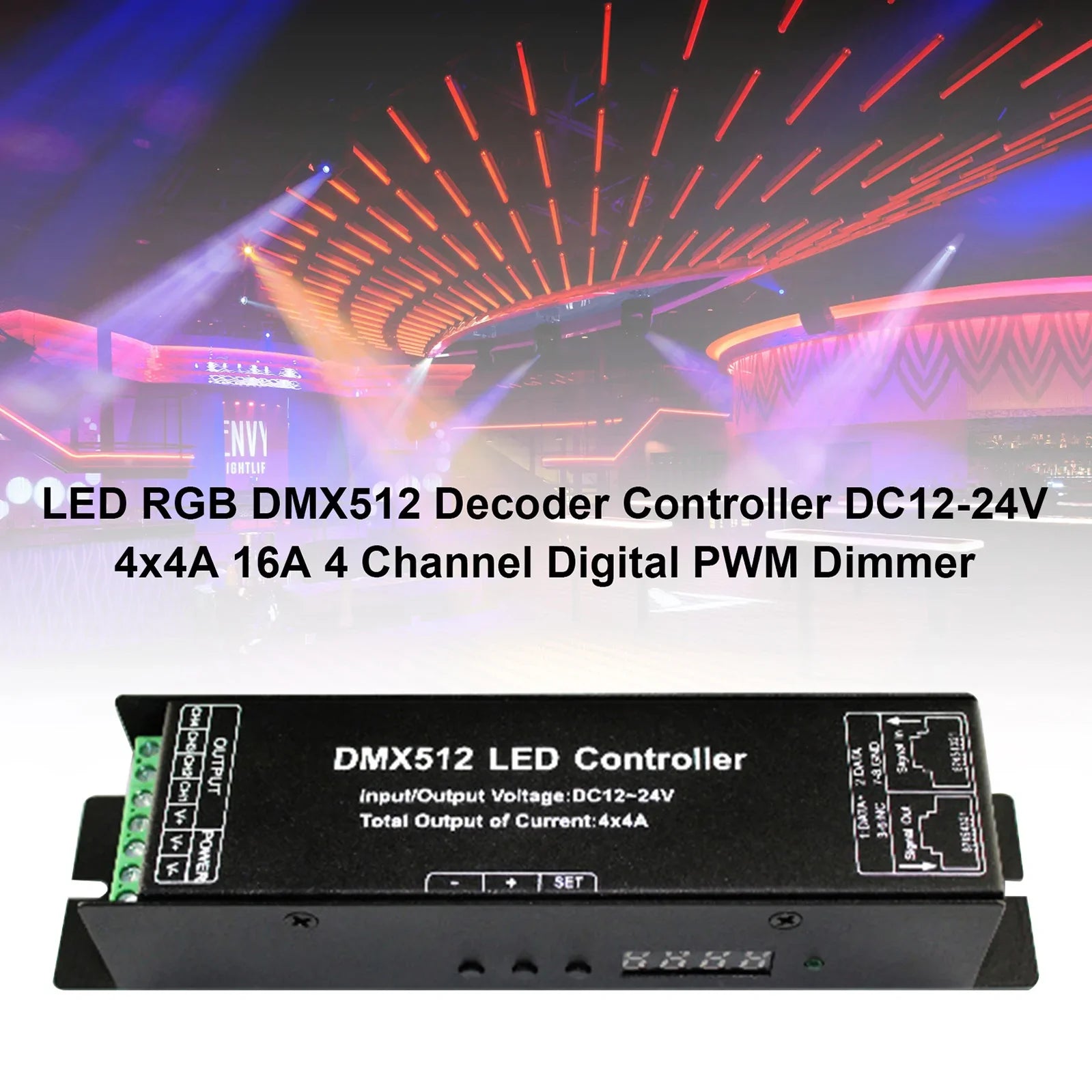 Controlador decodificador LED RGB DMX512 DC12-24V 4x4A 16A 4 canales regulador PWM digital