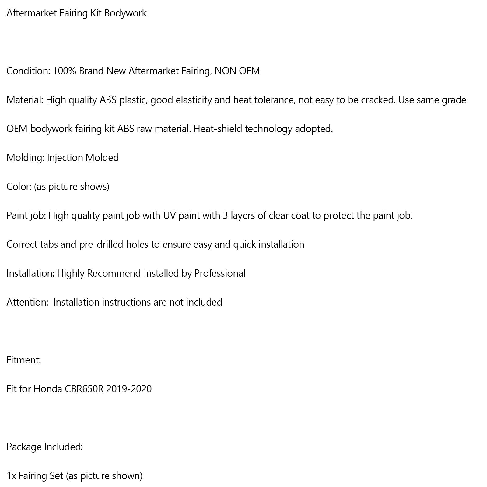 ABS Honda CBR650R 2019-2020 muovinen ruiskutusmuovaus