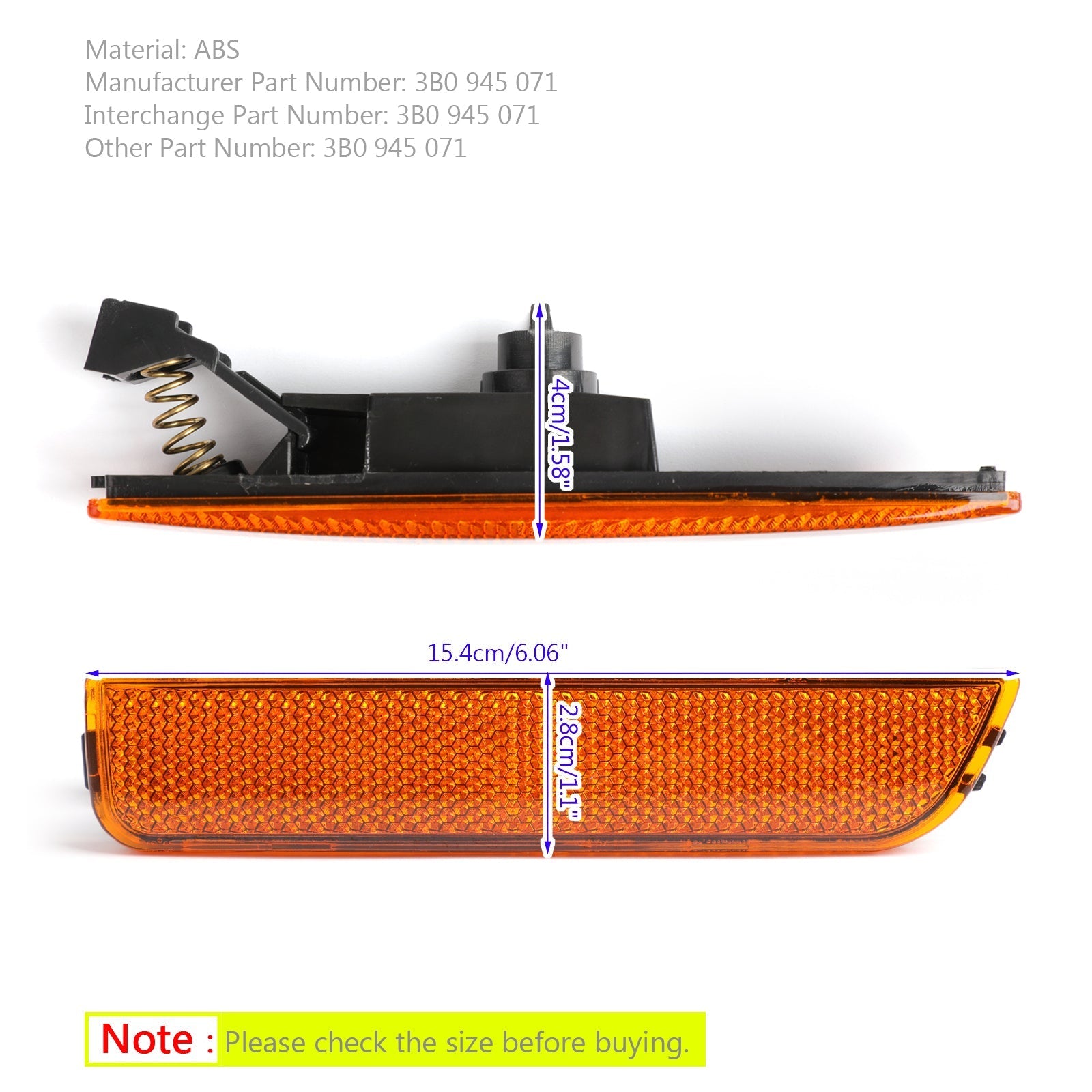 Luces de posición laterales del parachoques delantero izquierdo ámbar para VW Passat B5.5 2001-2005 genérico