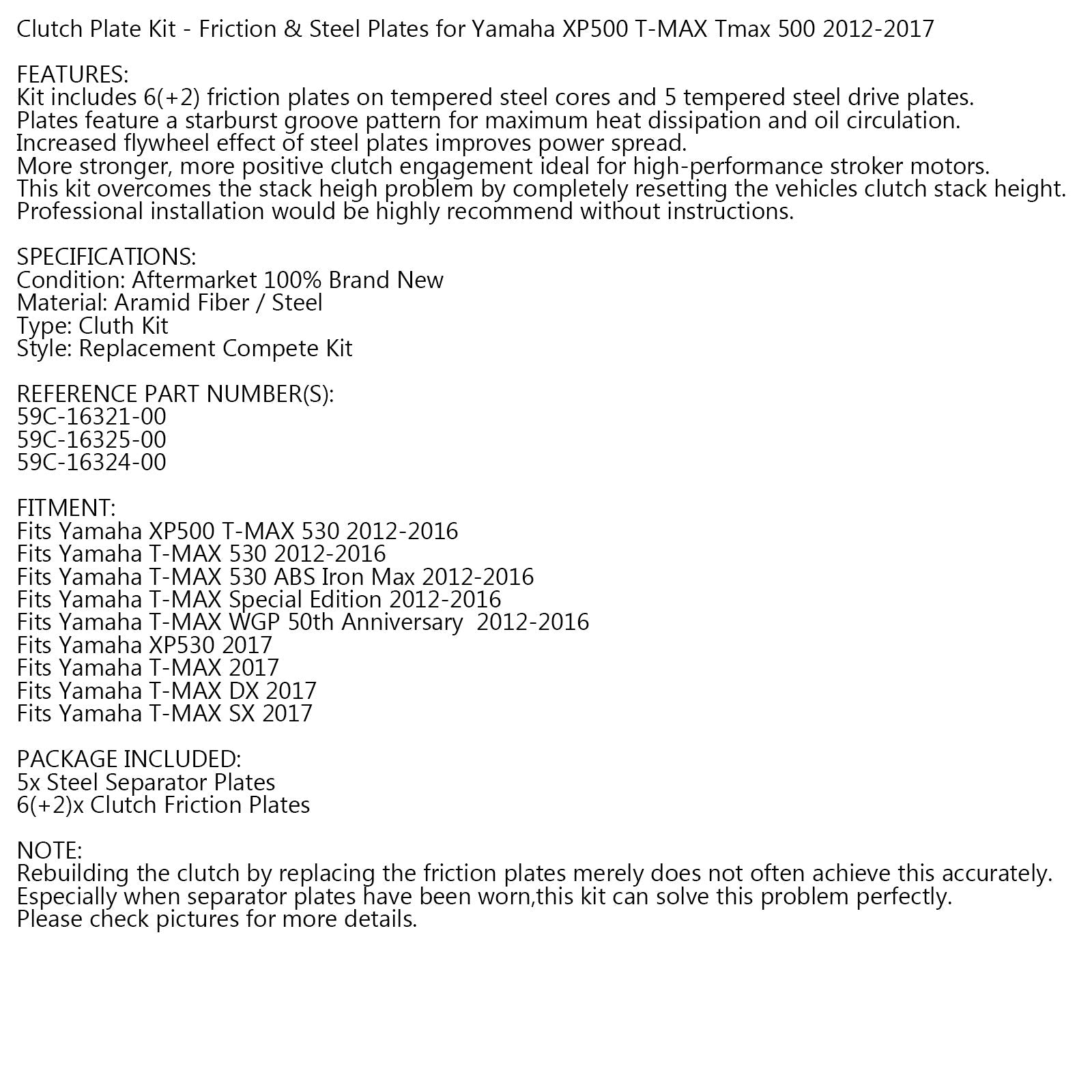 Zestaw sprzęgła i tarcze cierne ze stali do Yamaha XP500 T-MAX Tmax 500 2012-2017 Generic