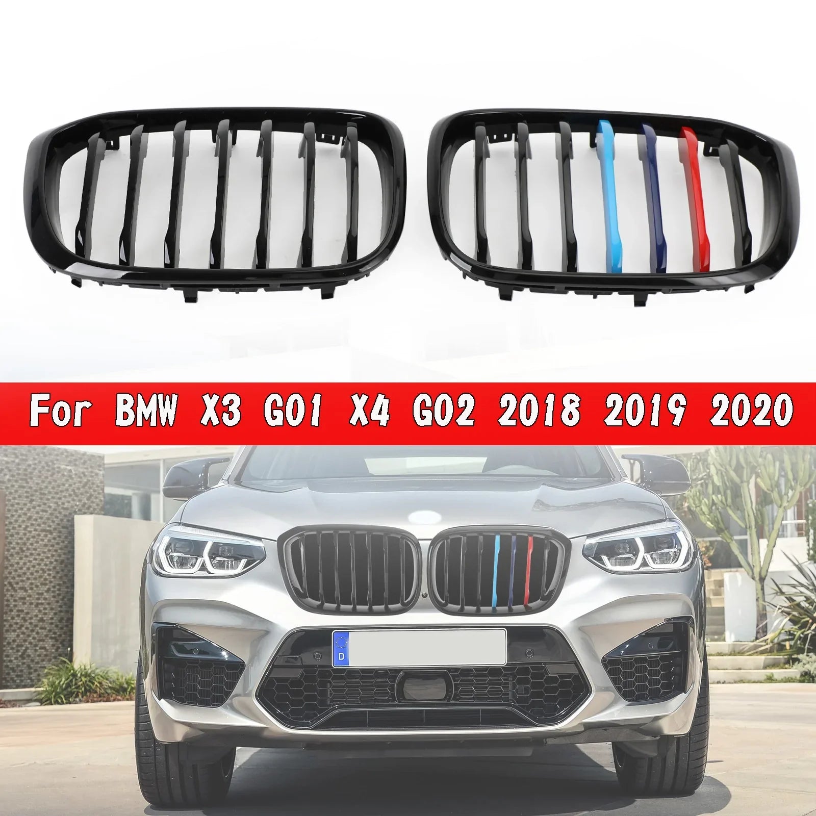 Paar M-Kleur Niergrill Grille 51138469959 voor BMW G01 X3 G02 X4 Glanzend Zwart Generiek