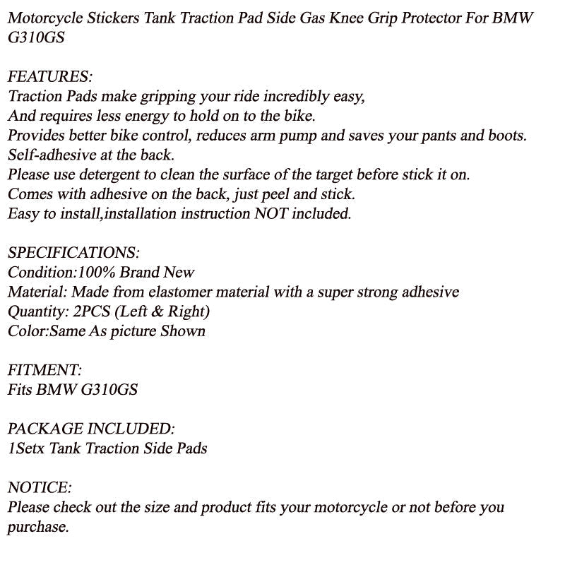 2x sivutankin vetokahvan tyynyjen suoja BMW G310GS 2017-2021 19 18 Generic