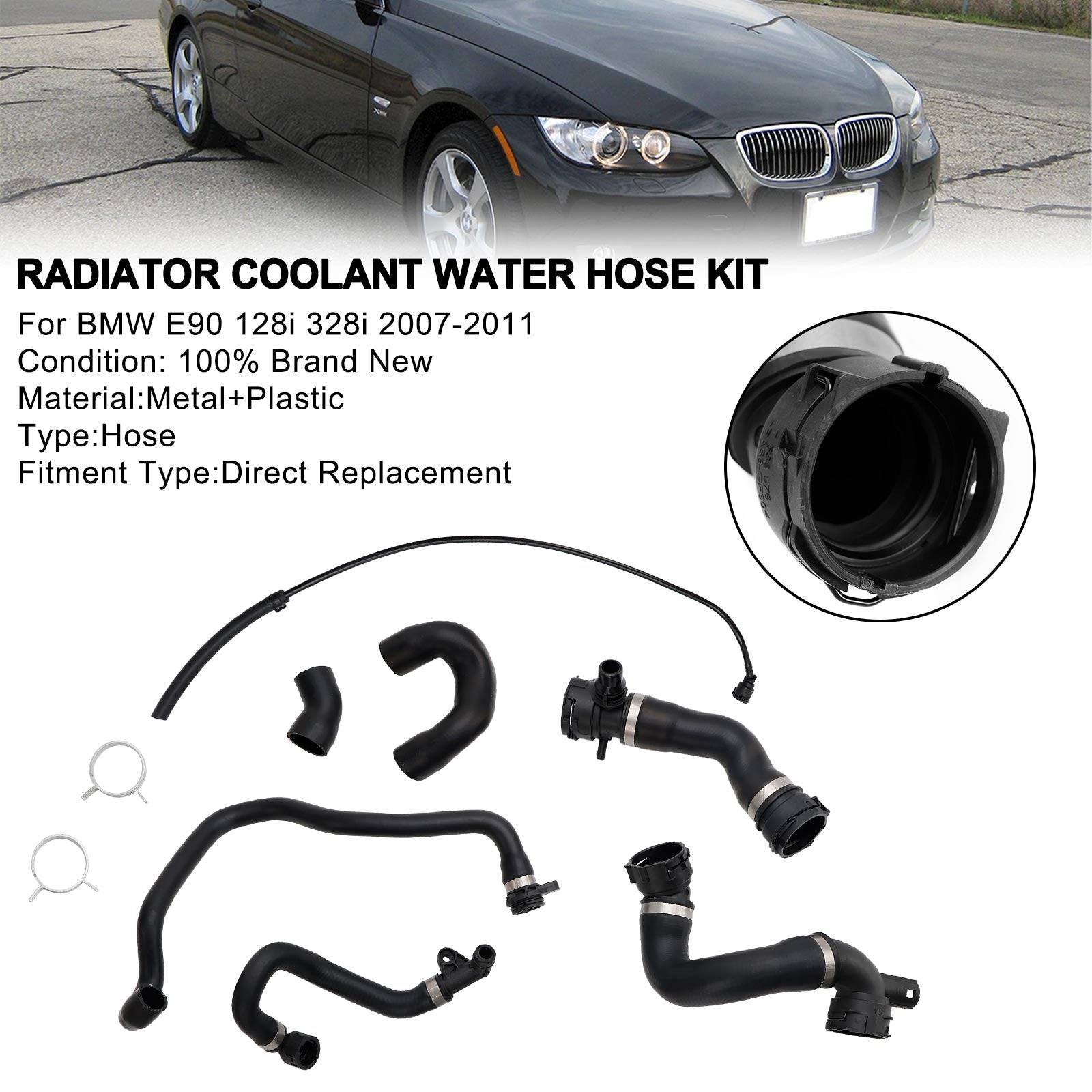 BMW E90 128i 328i 2007-2011 Jäähdyttimen jäähdytysnesteen vesiputkisarja (7 putkea)
