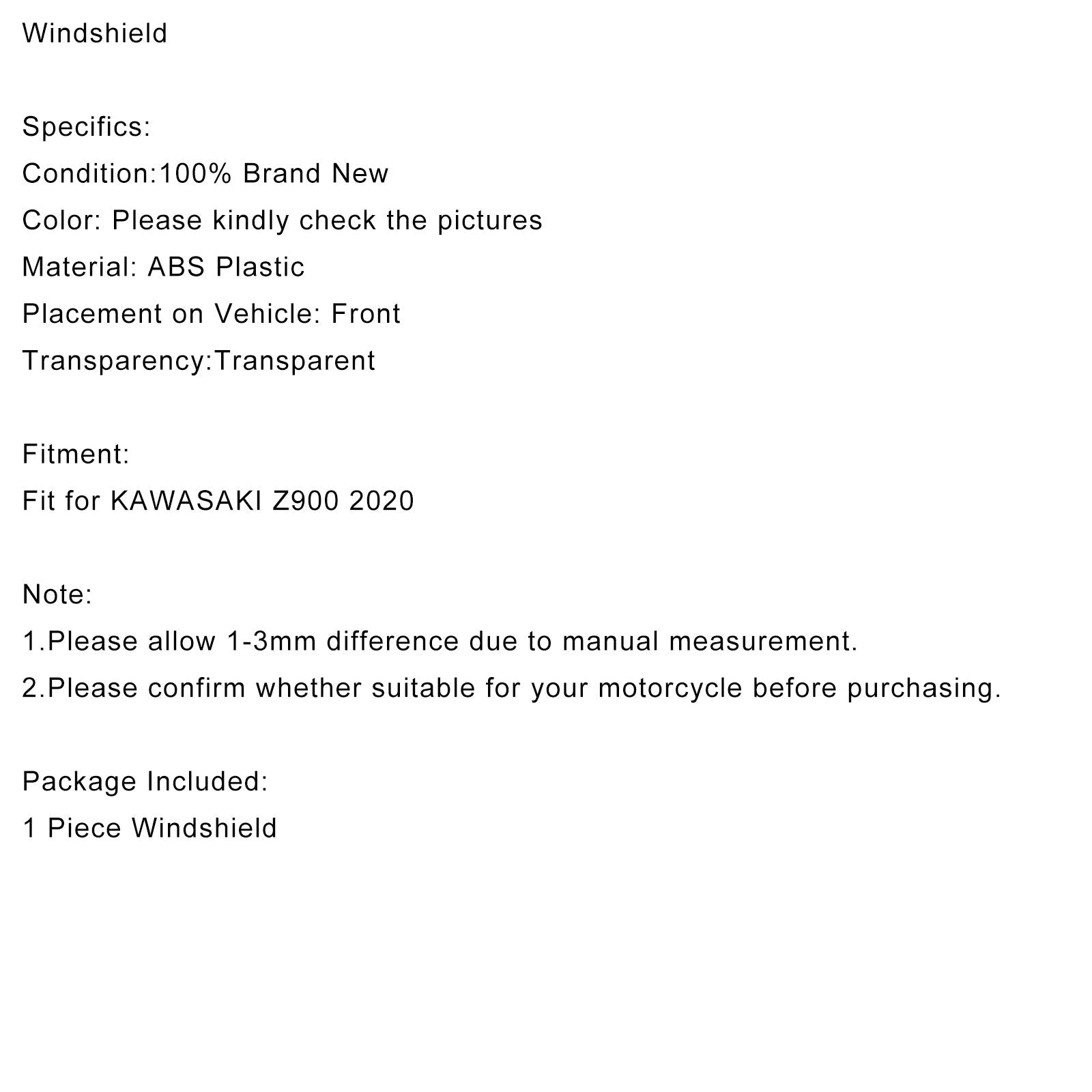 Parabrezza parabrezza per kawasaki z900 2020 generico