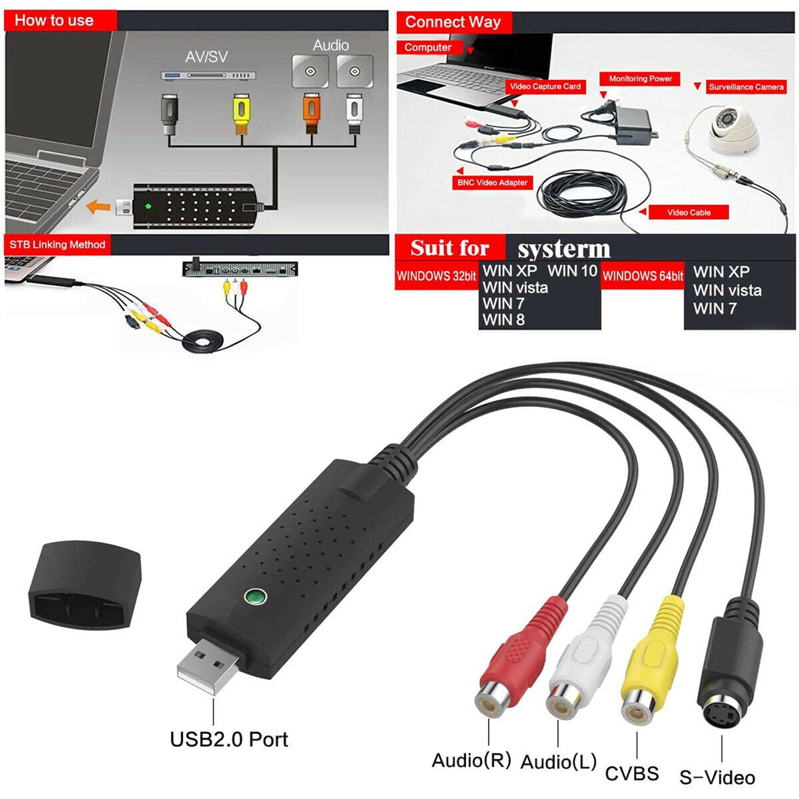 USB 2.0 Audio TV Vidéo VHS vers DVD Magnétoscope PC HDD Convertisseur Adaptateur Carte de capture
