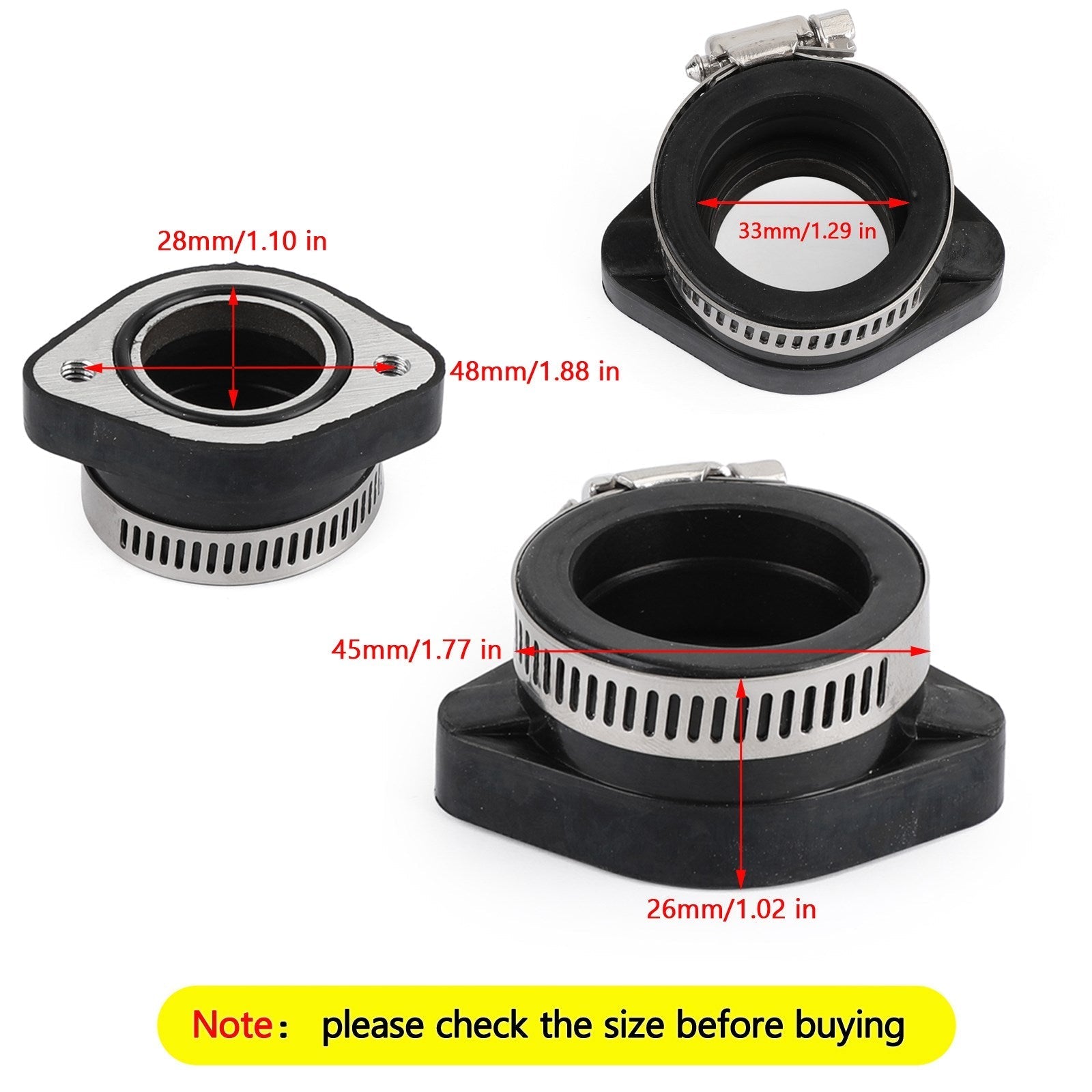 2x adaptateur d'admission de carburateur collecteur de bride avec pince pour VM24 PE26 PE28 PWK 28mm