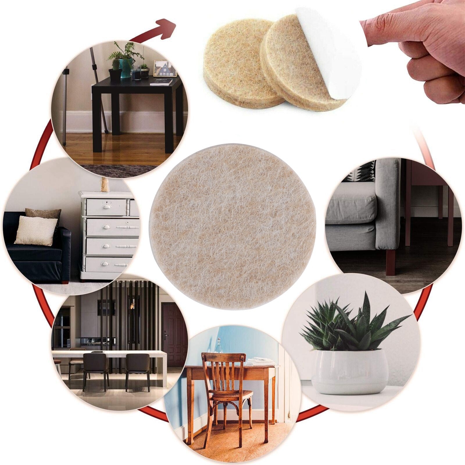 2 väriä 357 Itsensä tarttuvat huopat kovan pintakalusteen kannalta