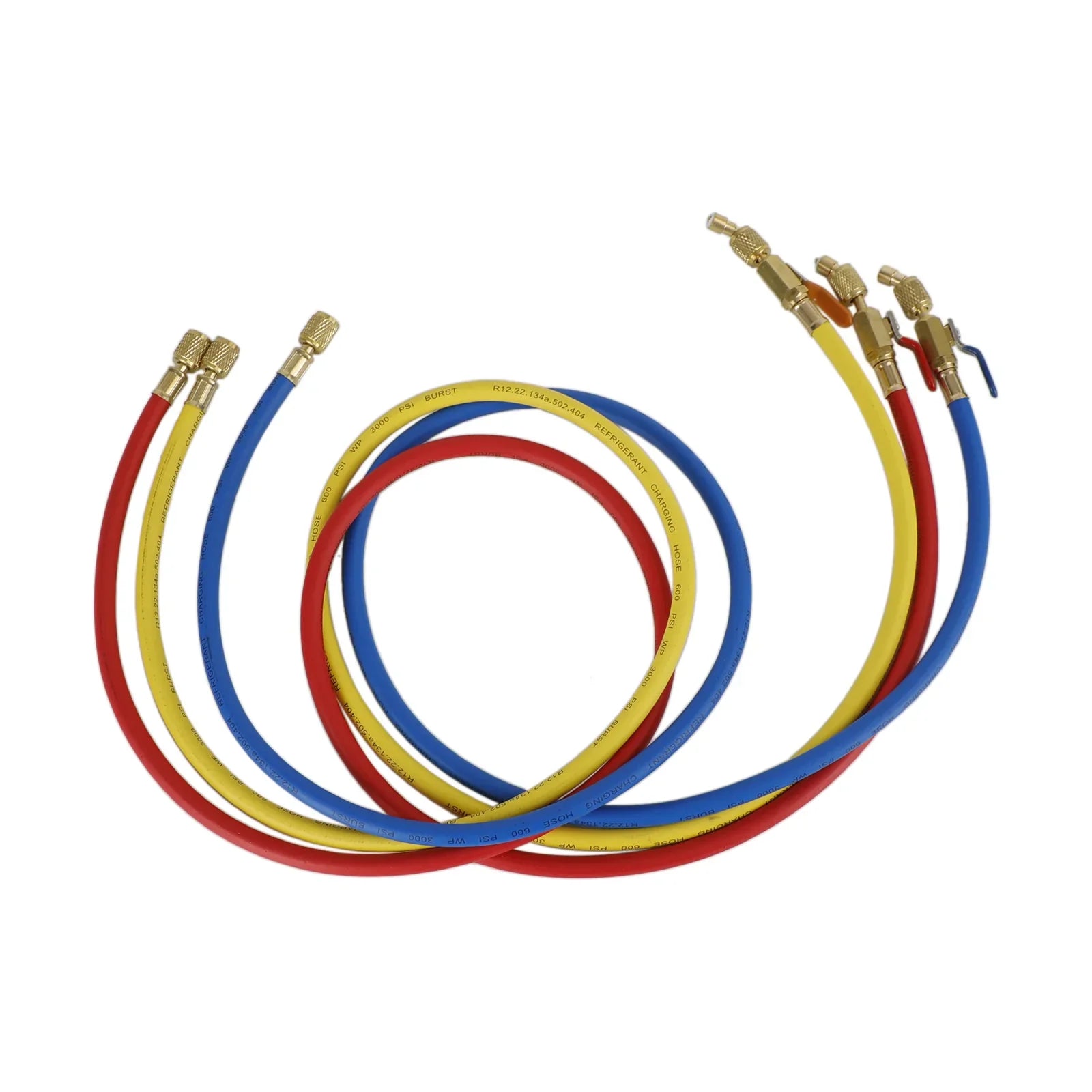 3 węże ładujące HVAC 1/4" SAE 600 PSI z zaworem odcinającym czynnik chłodniczy AC R134A