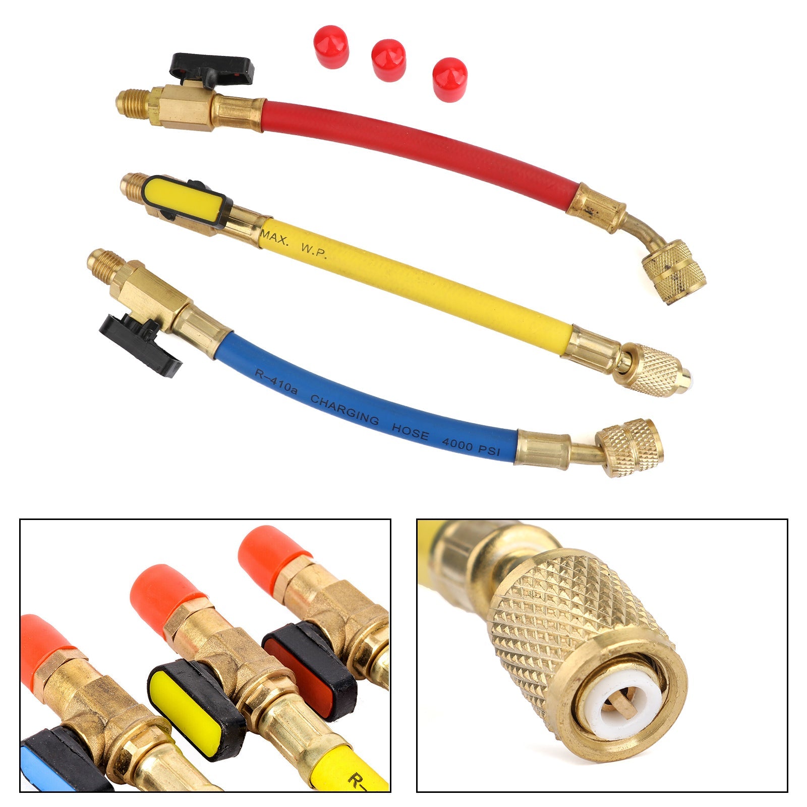 3x tuyaux de charge de réfrigération A/C de jauge de collecteur pour R134a R410a