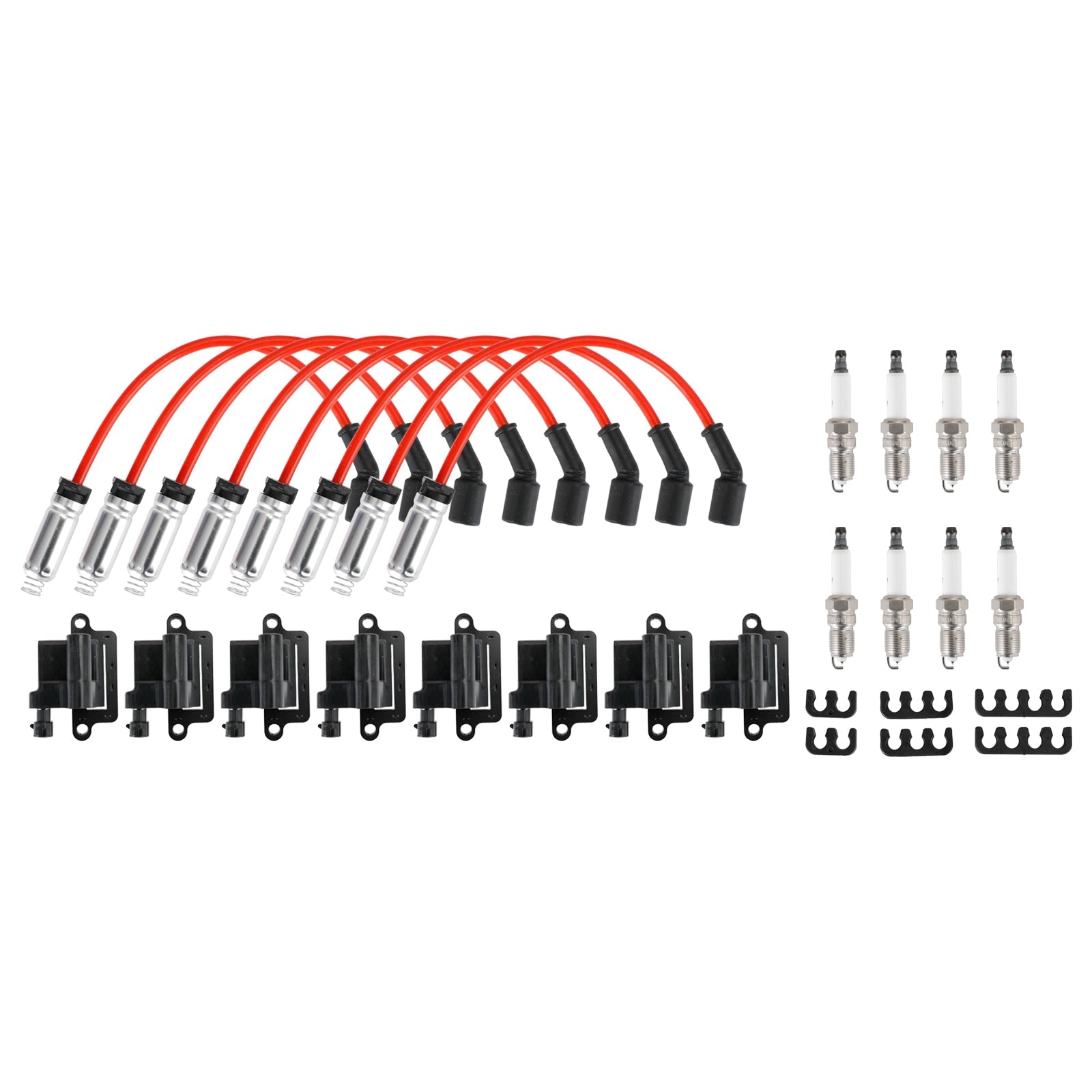 2003-2007 Hummer H2 Set van 8 vierkante bobine en bougiekabel 12556893 12558693 12570553 3859078 38590782 521618