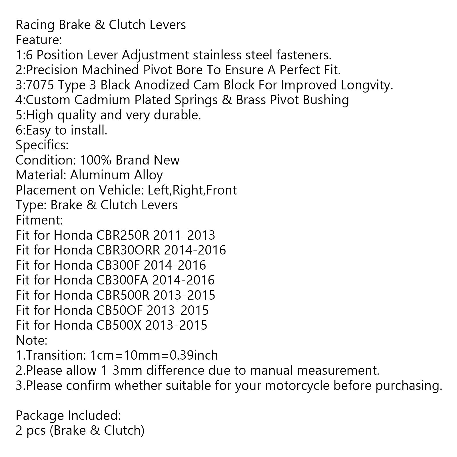 Kratka ročica sklopke sklopke za Honda CB500F CBR500R 13-15 CBR300RR CB300F 14-16 generična