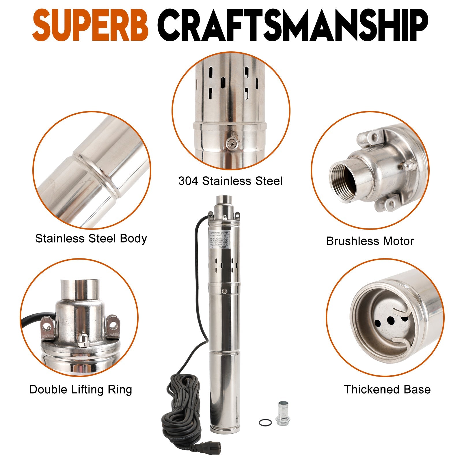 Pompa sommergibile solare per acqua profonda da 3" 24V 350W con MPPT integrato