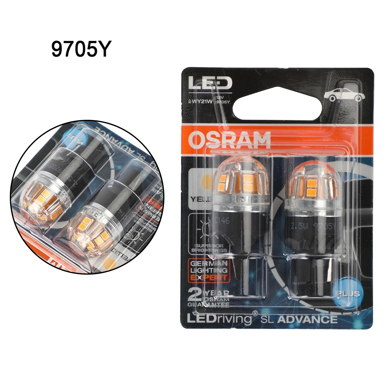 2x Per OSRAM 9705Y LED WY21W 12V2.5W WX3x16d Lampadine ausiliarie generiche per auto