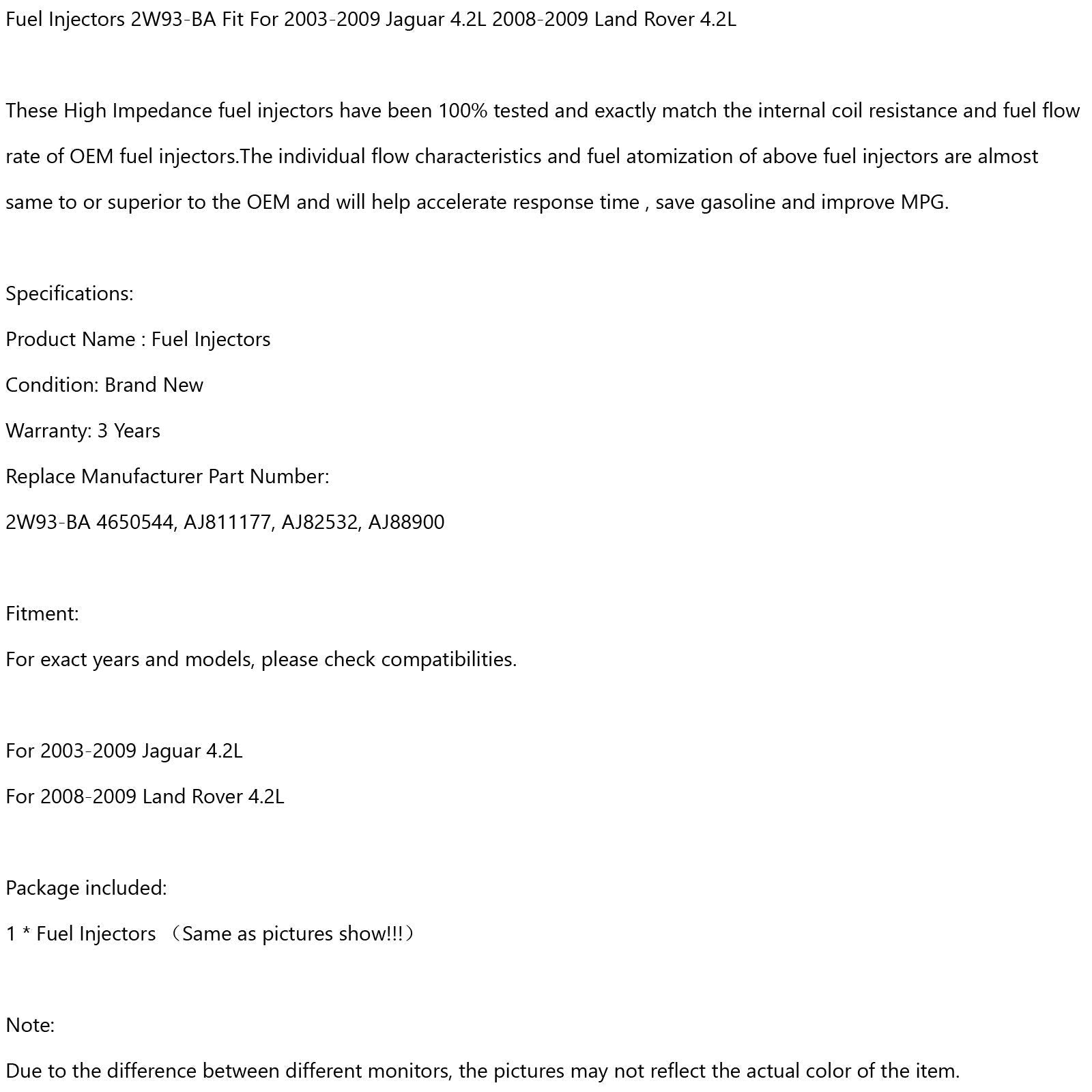 1 KOS Vbrizgalniki goriva 2W93-BA Primerno za 03-09 Jaguar 4.2L 08-09 Land Rover 4.2L Generic