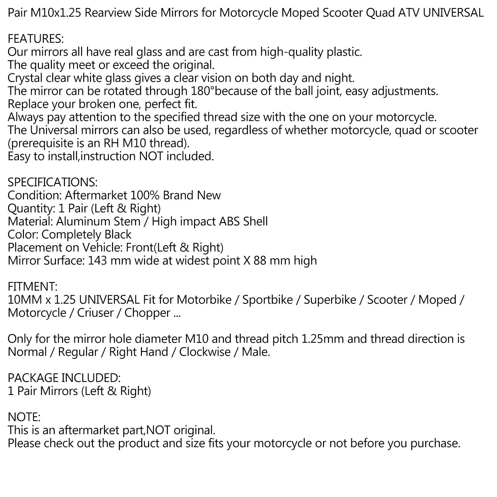 Coppia specchi M10 per moto Custom Cruiser Cafe Racer UNIVERSALI Generico