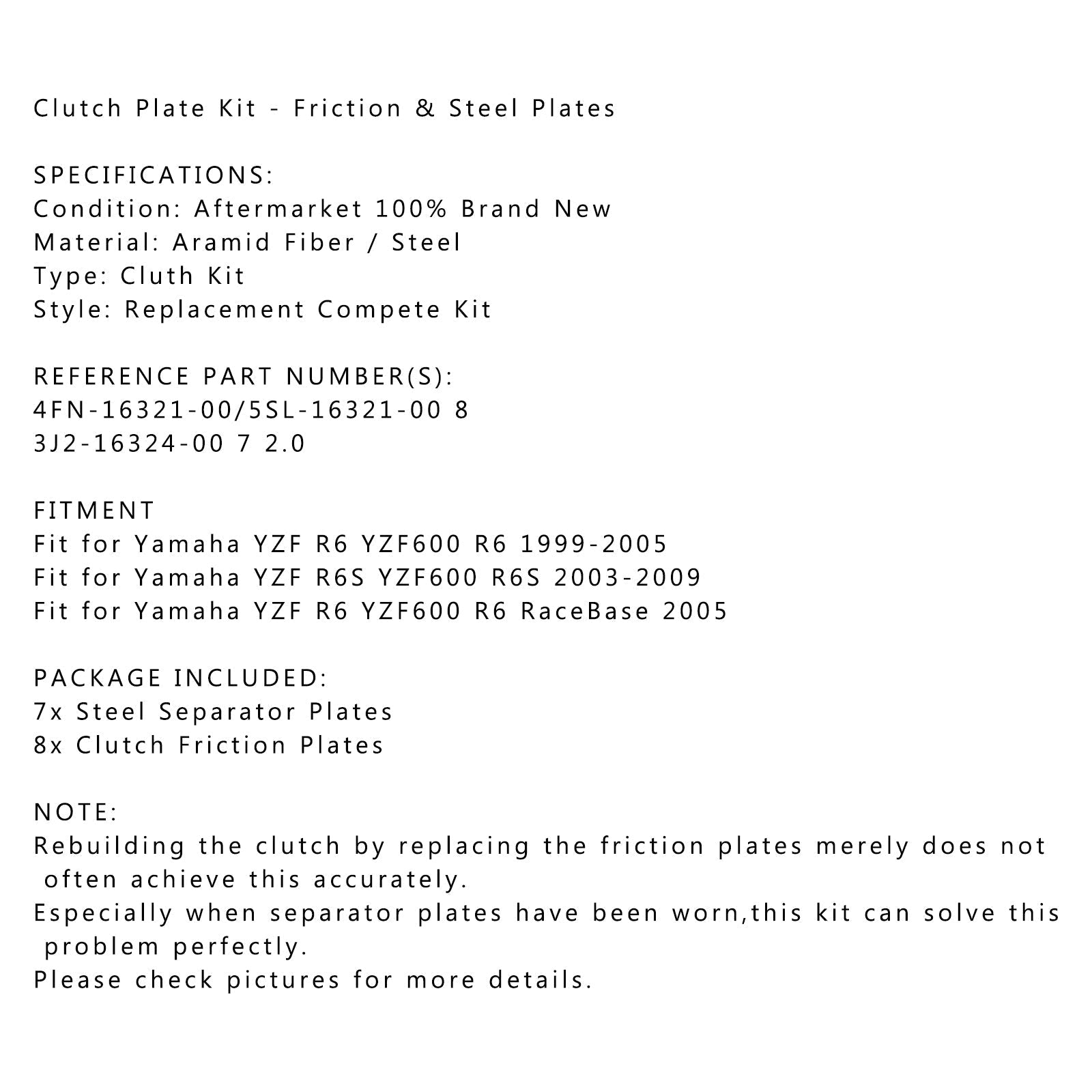 Kit d'embrayage en acier et plaques de friction pour Yamaha YZF R6 YZF600 YZF R6S YZF600 générique