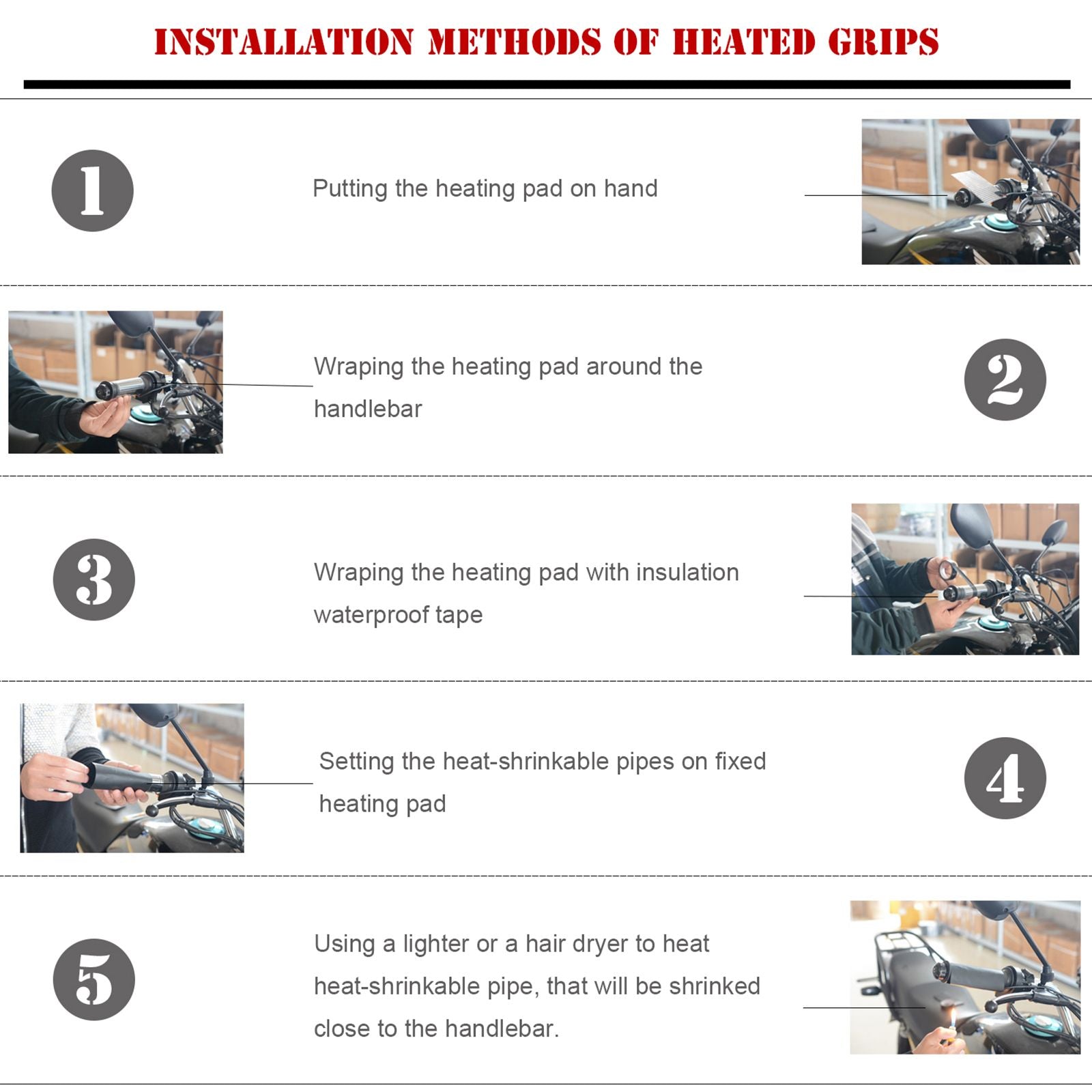 Manubrio retrattile riscaldatore riscaldato 12V Barre per impugnature calde universali per moto generiche