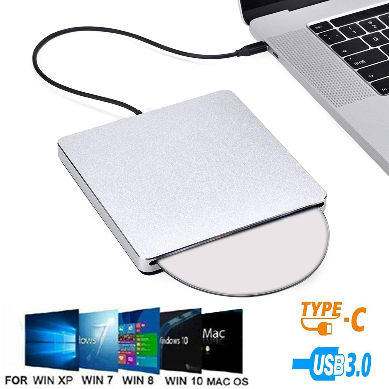 Extern cd/dvd-station Ingebouwde USB 3.0-brander, schrijver voor laptop, pc, Mac