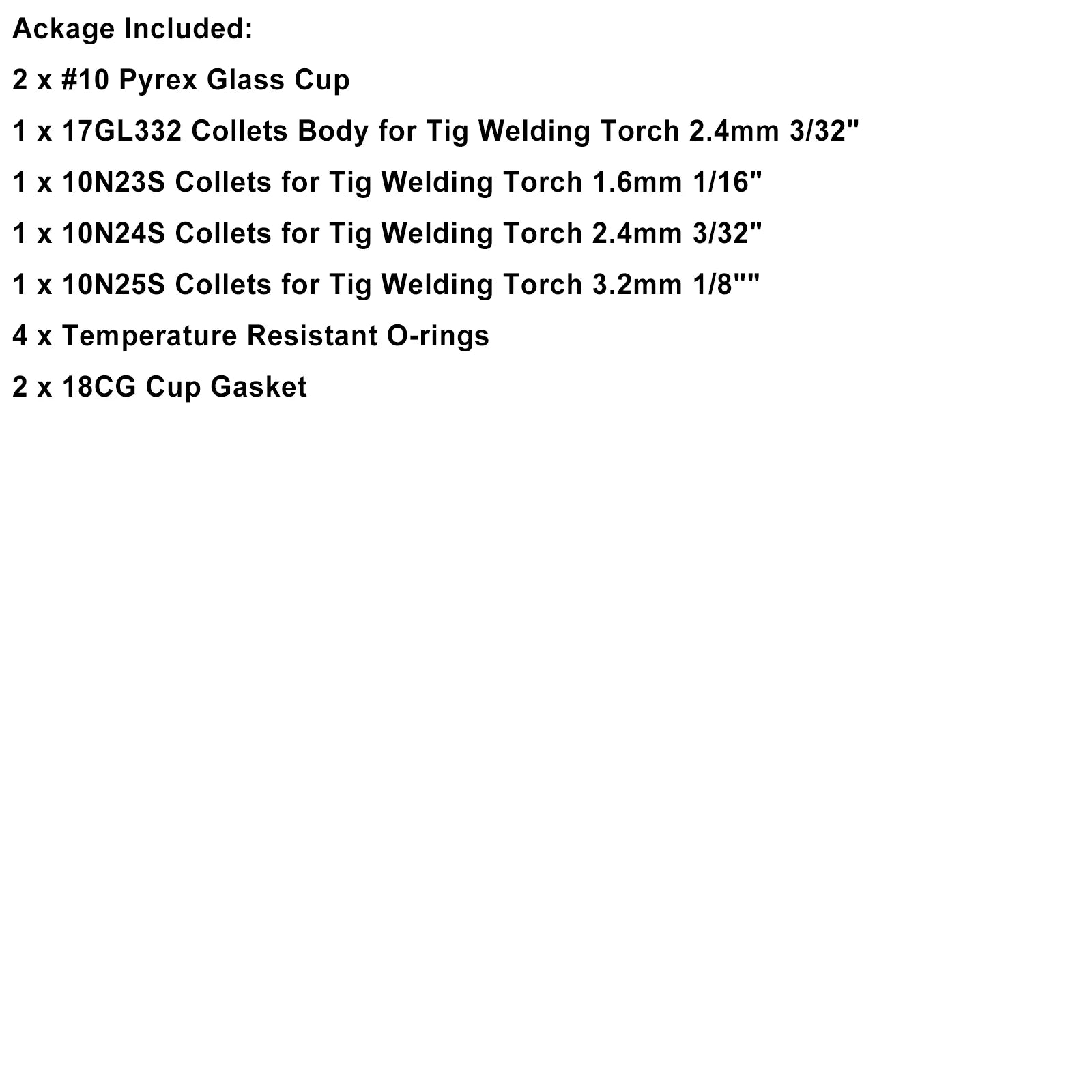 Kit de accesorios de soplete de soldadura Tig de vidrio Pyrex de 12 piezas para Wp-17/18/26