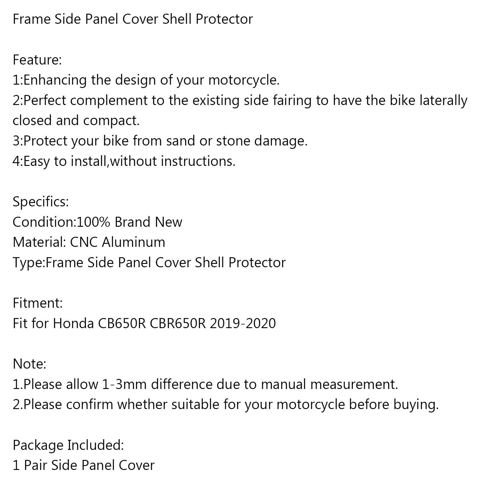 Protecteur de coque de protection de panneau latéral de cadre de moto adapté pour Honda CB650R 2019-2020 générique