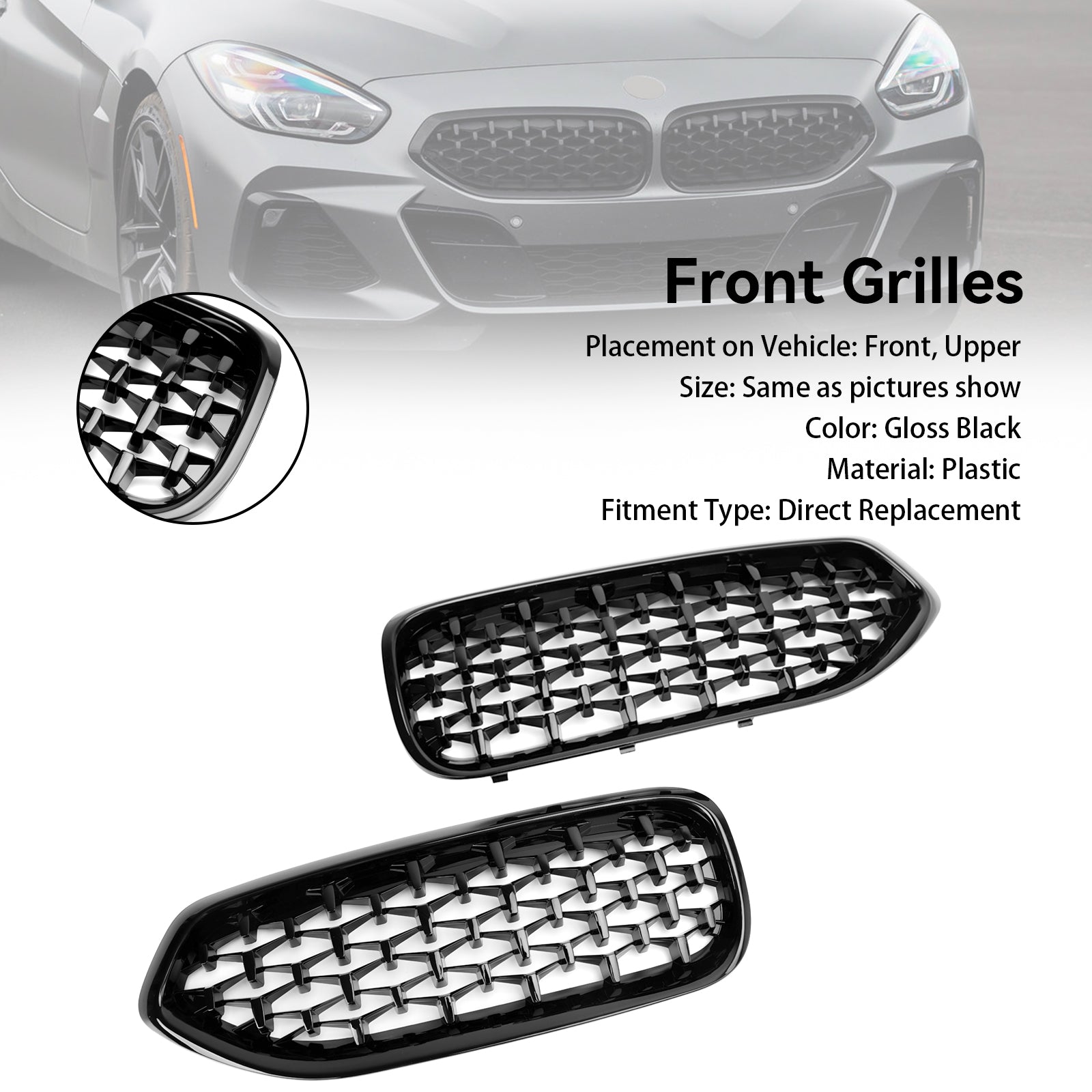 Parrilla frontal estilo diamante negro brillante para BMW G29 Z4 2019-2023