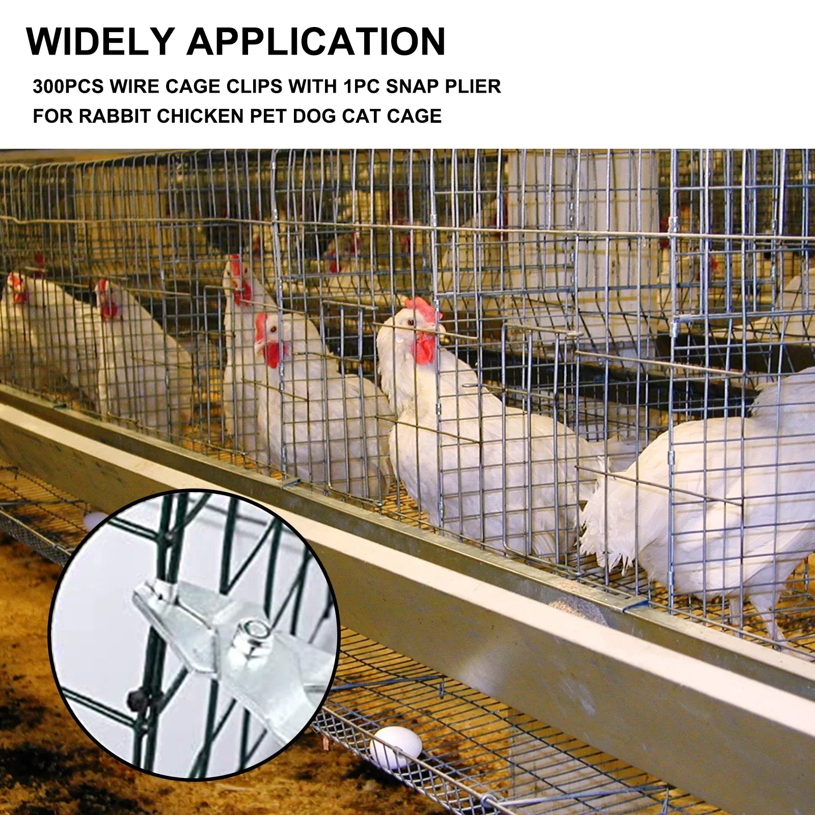 300 szt. drucianych klipsów do klatek i 1 szt. metalowych szczypiec do naprawy klatek dla królików