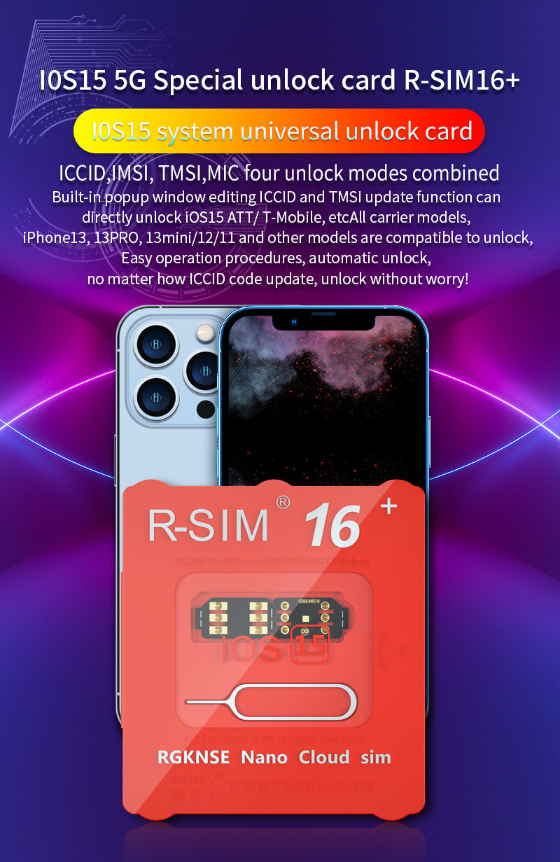 Tarjeta RSIM de desbloqueo Nano R-SIM 16+ para iPhone 13 Pro 12 PRO MAX XS XR 8 IOS 15