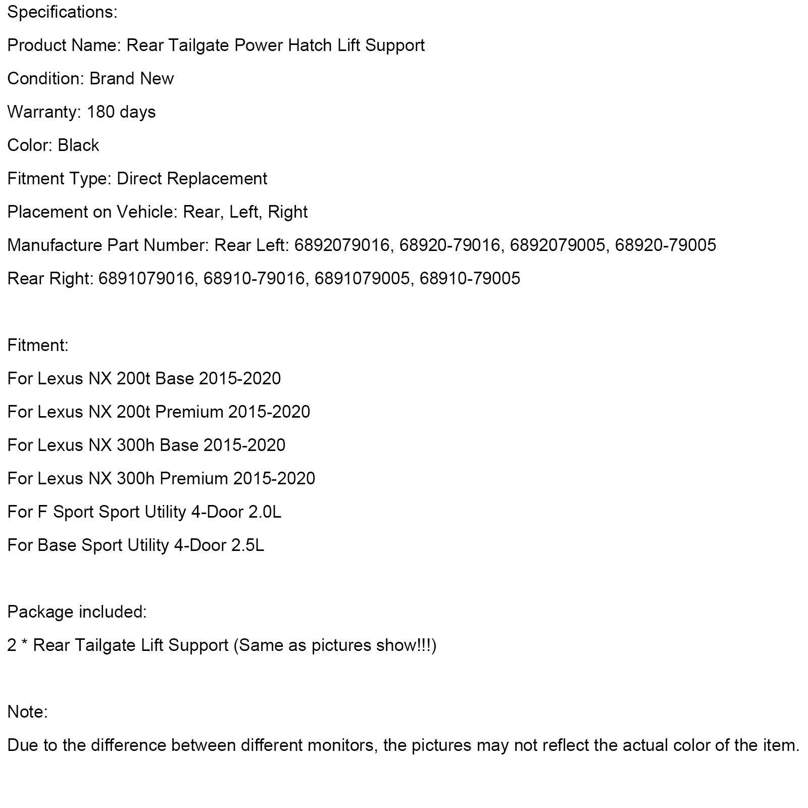 2 szt. Rozpórki tylnej klapy tylnej pasujące do Lexus NX200t NX300h 2.0L 2.5L 2015-2020