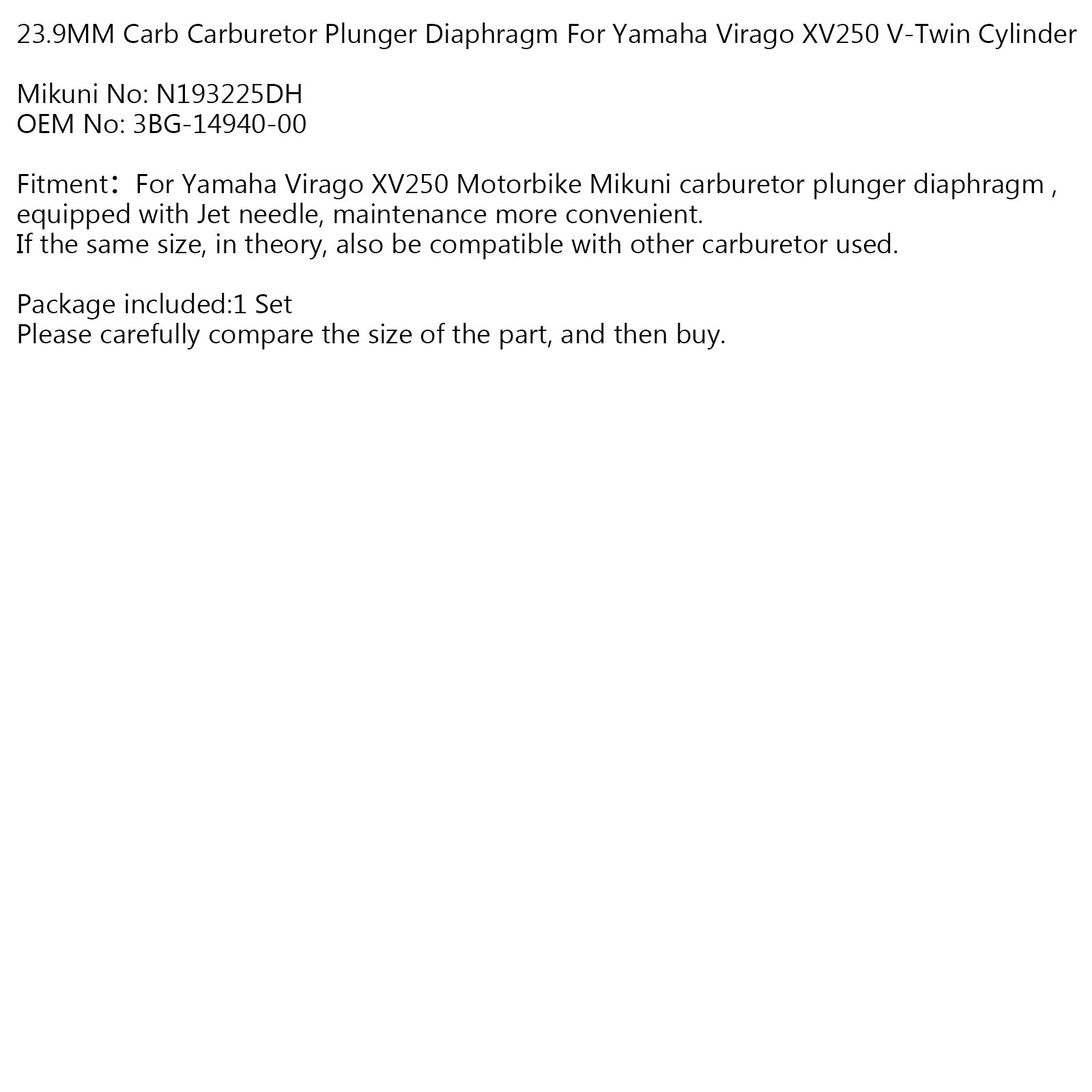 23,9 mm carburateur carburateurzuigermembraan voor generieke YM Virago XV250 V-Twin-cilinder