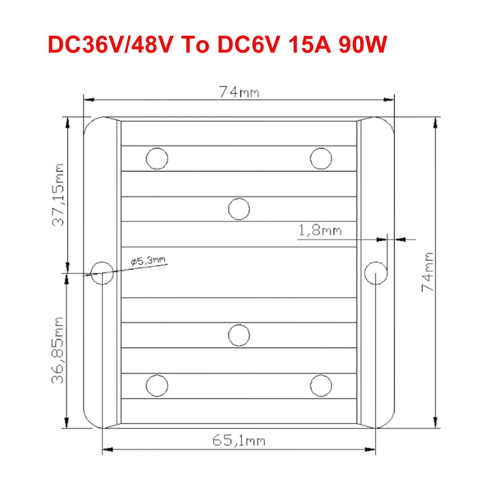 DC 36V/48V - 6V 15A 90W vedenpitävä Step Down -virtalähteen muuntimen säädin