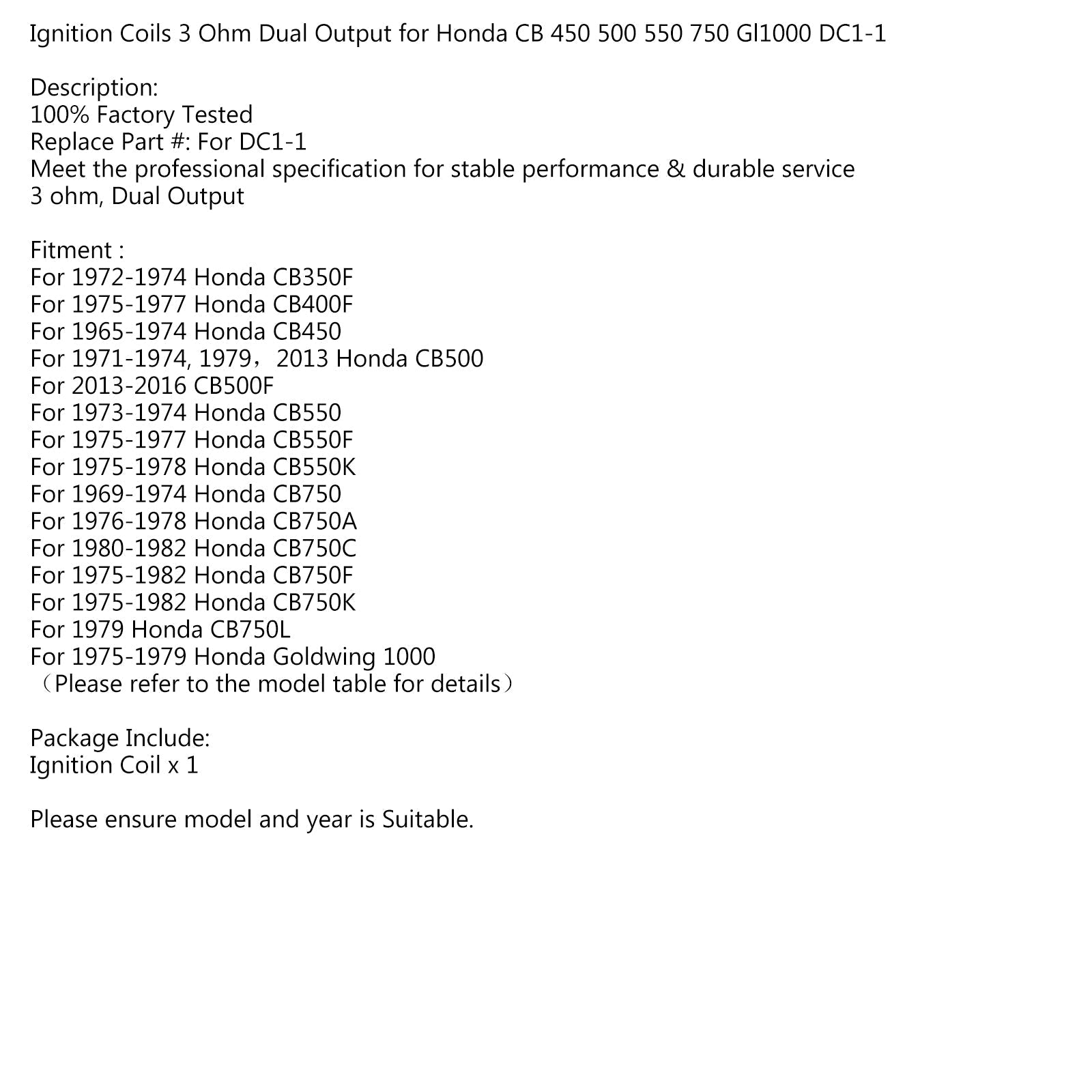 Cewka zapłonowa 3.0 o wysokiej wydajności do Hondy CB 550 FK 750 AC Super Sport Four Generic